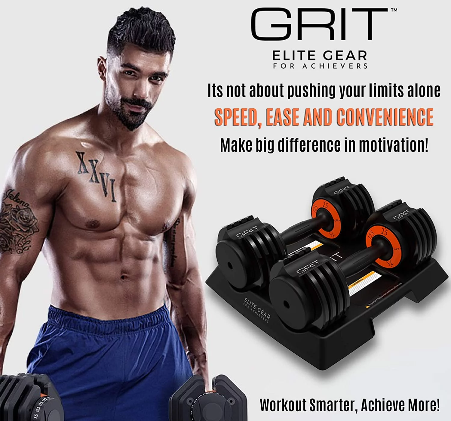 Grit Adjustable Dumbbells (Pair) - 2.5 to 12.5 lb - Fast Adjusting Weights with Tray for Men and Women - Womvr