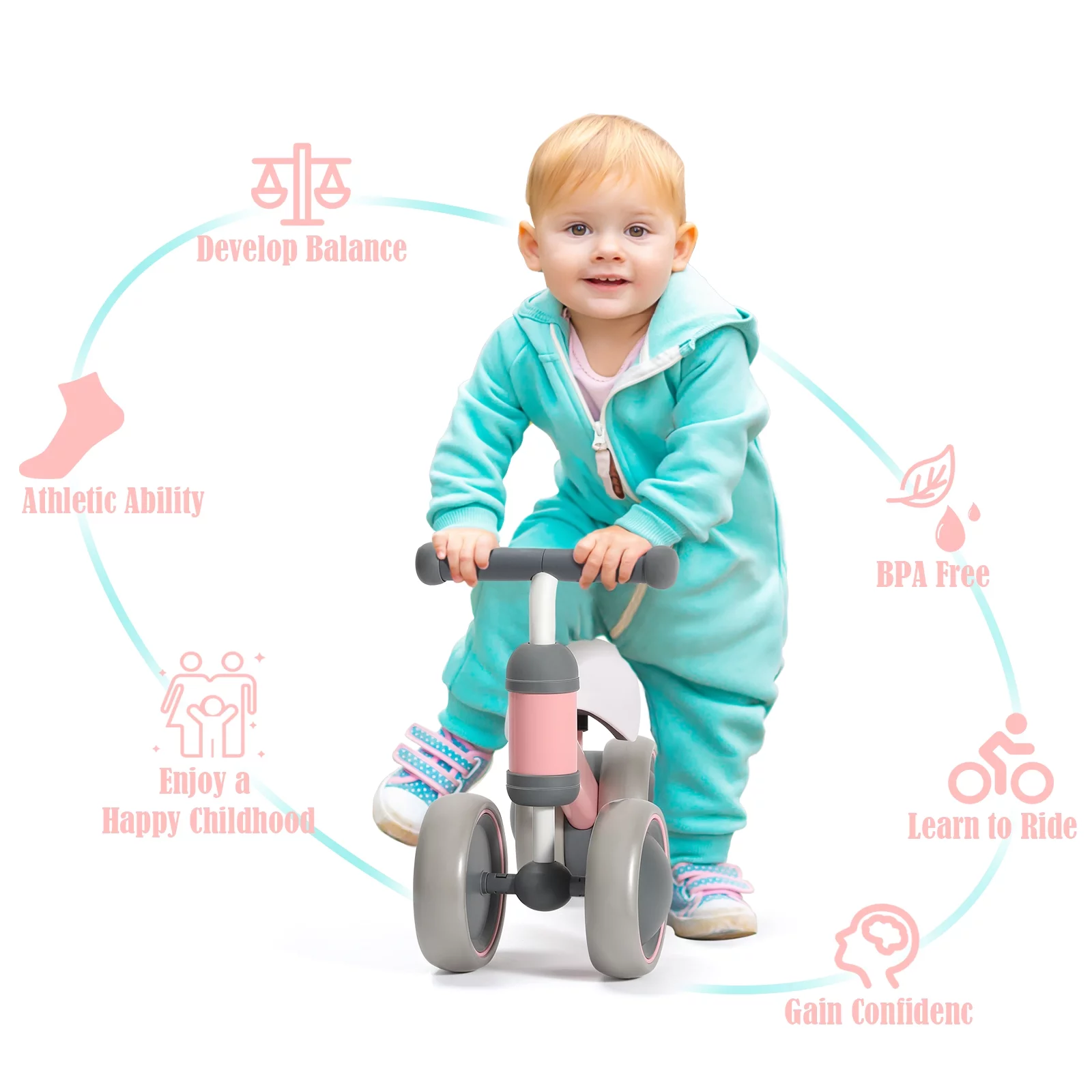 Balance Bike for 12-24 Months Toddler Toy Bike, Pink - Womvr