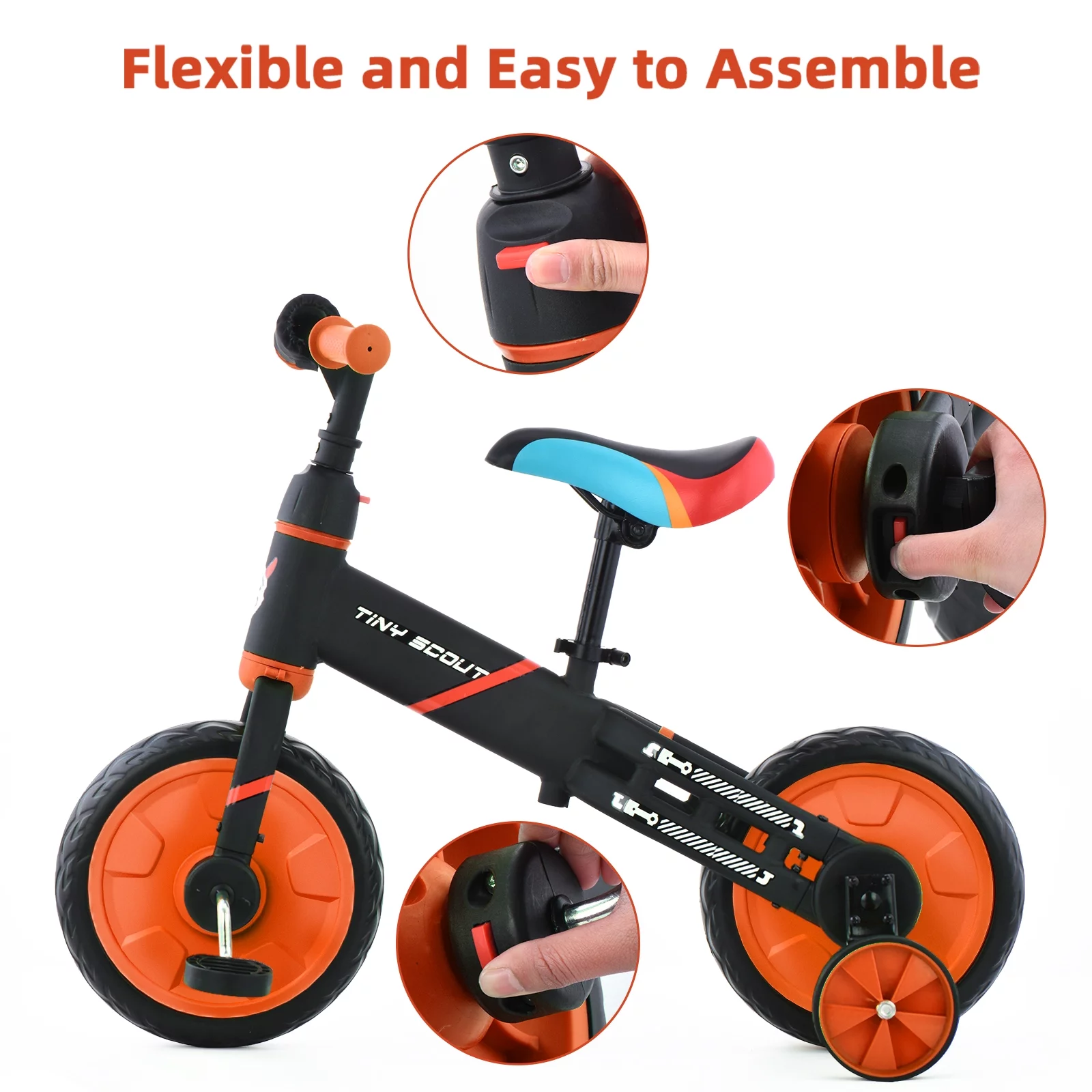 Ubravoo 4-in-1 Tiny Scout Balance Bike for Kids from 3 4 5 Years, Rear Double Rod,Blue - Womvr