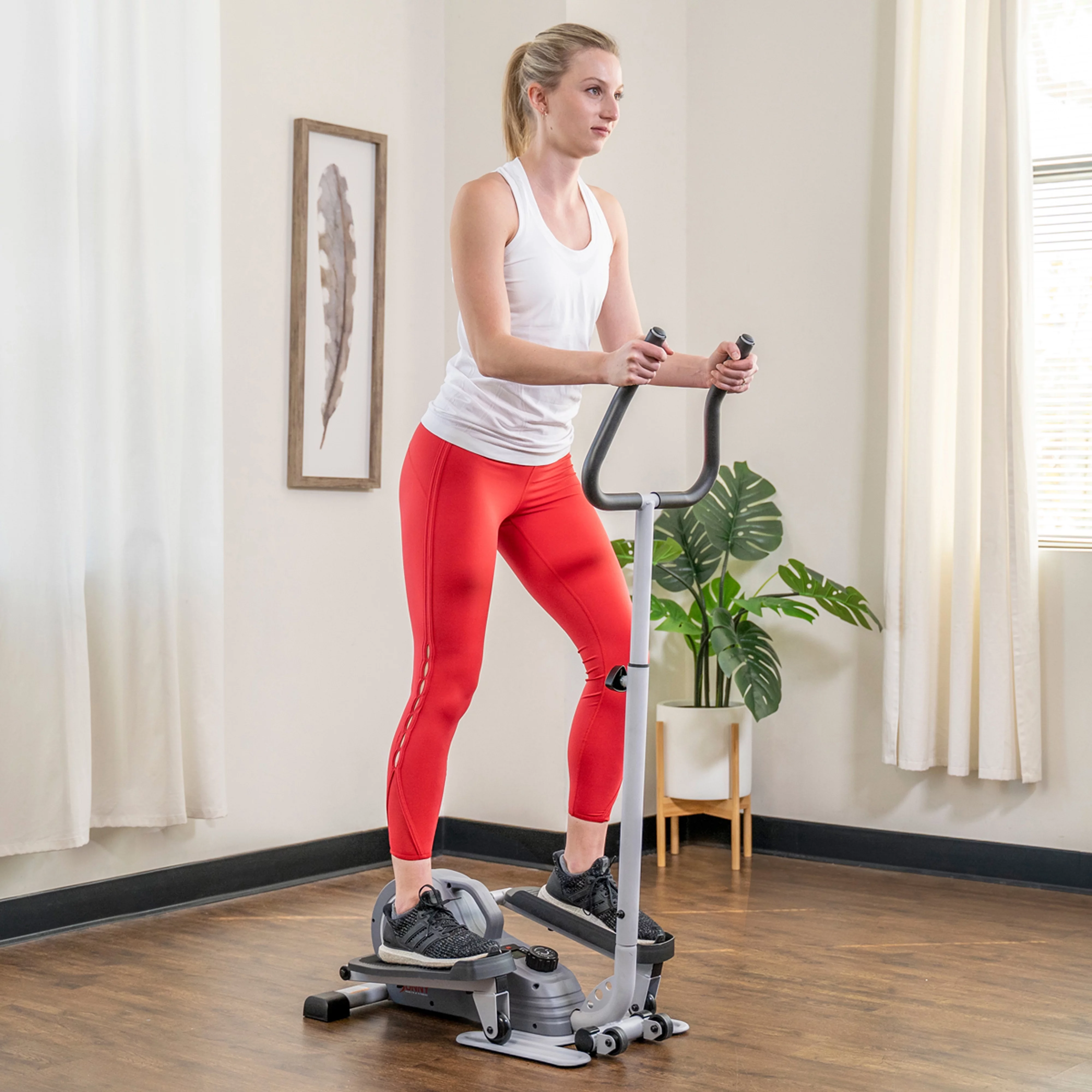 Sunny Health & Fitness Compact Magnetic Standing Elliptical Machine w/ Handlebars - Portable Workout Stepper for Home, SF-E3988 - Womvr