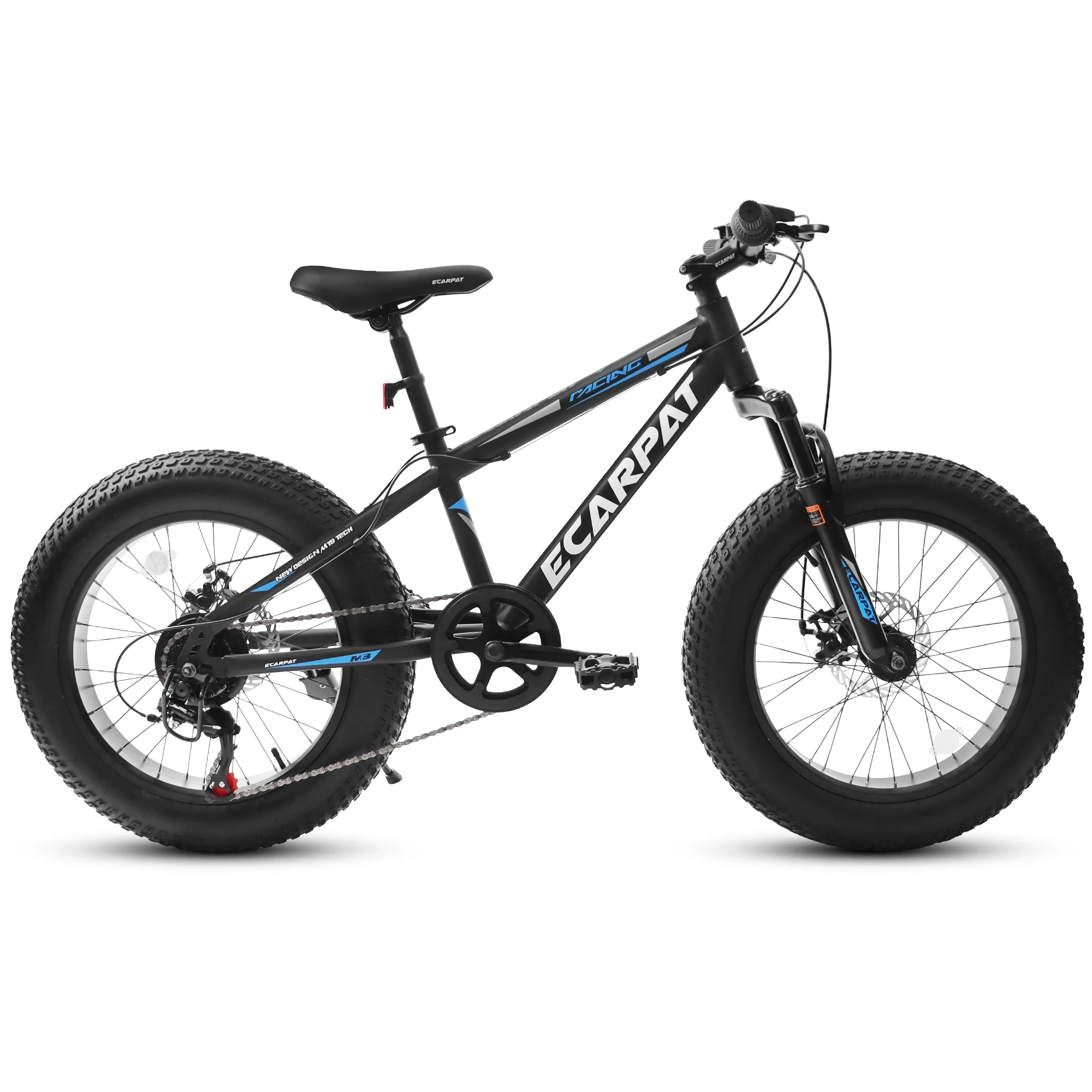 Fat Tire Bike for Kids, 20 inch Boys Bike with Disc Brakes 7 Speed, Black - Womvr