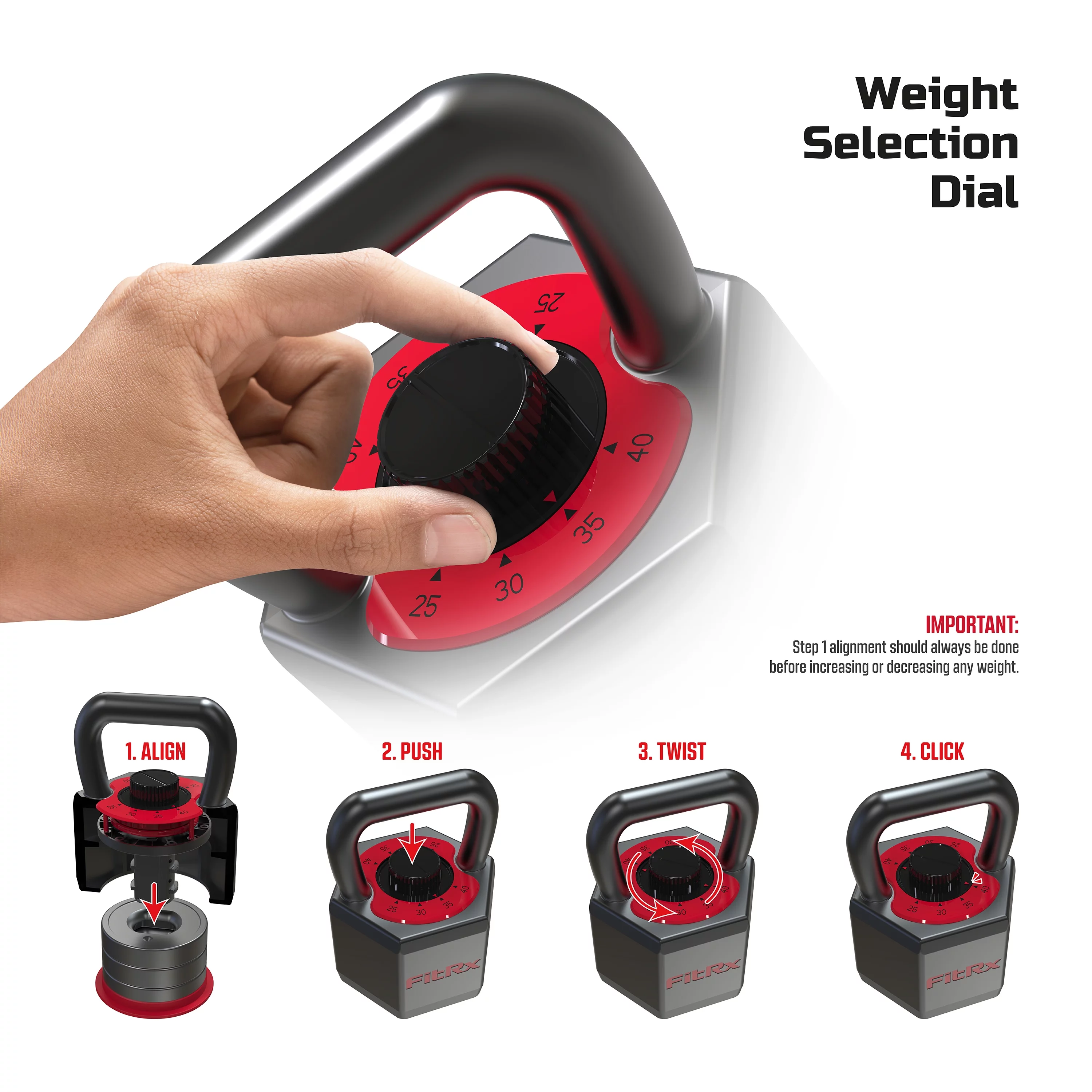 FitRx SmartStack Adjustable Kettlebell for Home Gym, Quick-Select Fitness Weights 25-40 lbs. - Womvr