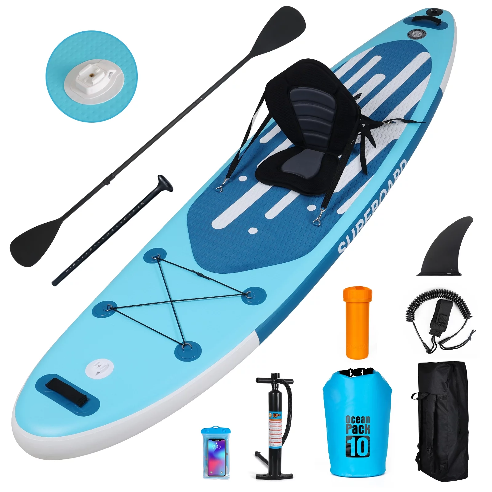 ELECWISH 11 Ft Inflatable Stand Up Paddle Board and Sit-on Kayak Set, Non-Slip Deck SUP Paddle Board with SUP Accessories & Backpack, Blue - Womvr