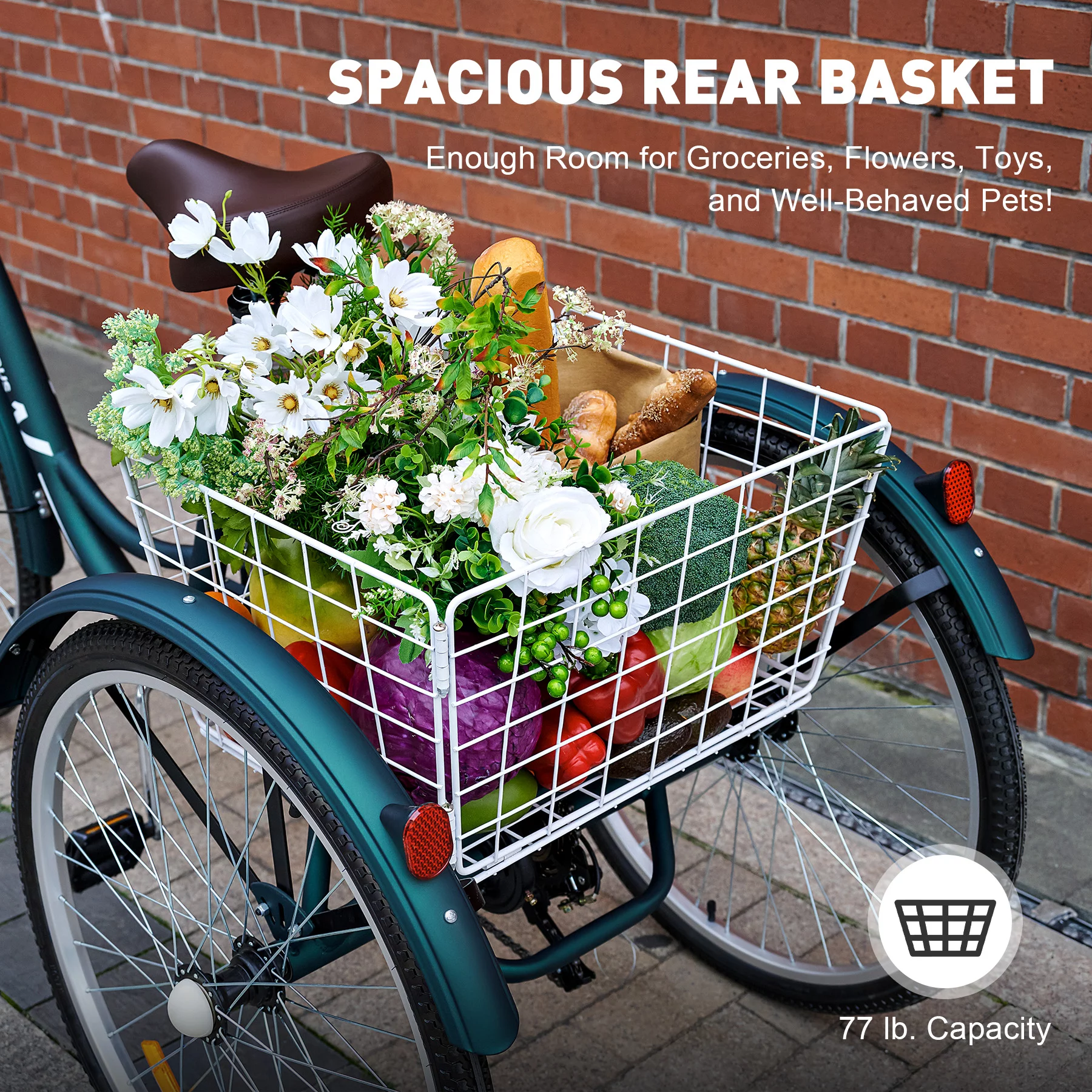 VIRIBUS 26 Inch Adult Tricycle 3 Wheel Bike with 7 Speeds & Basket for Men Women, Black - Womvr