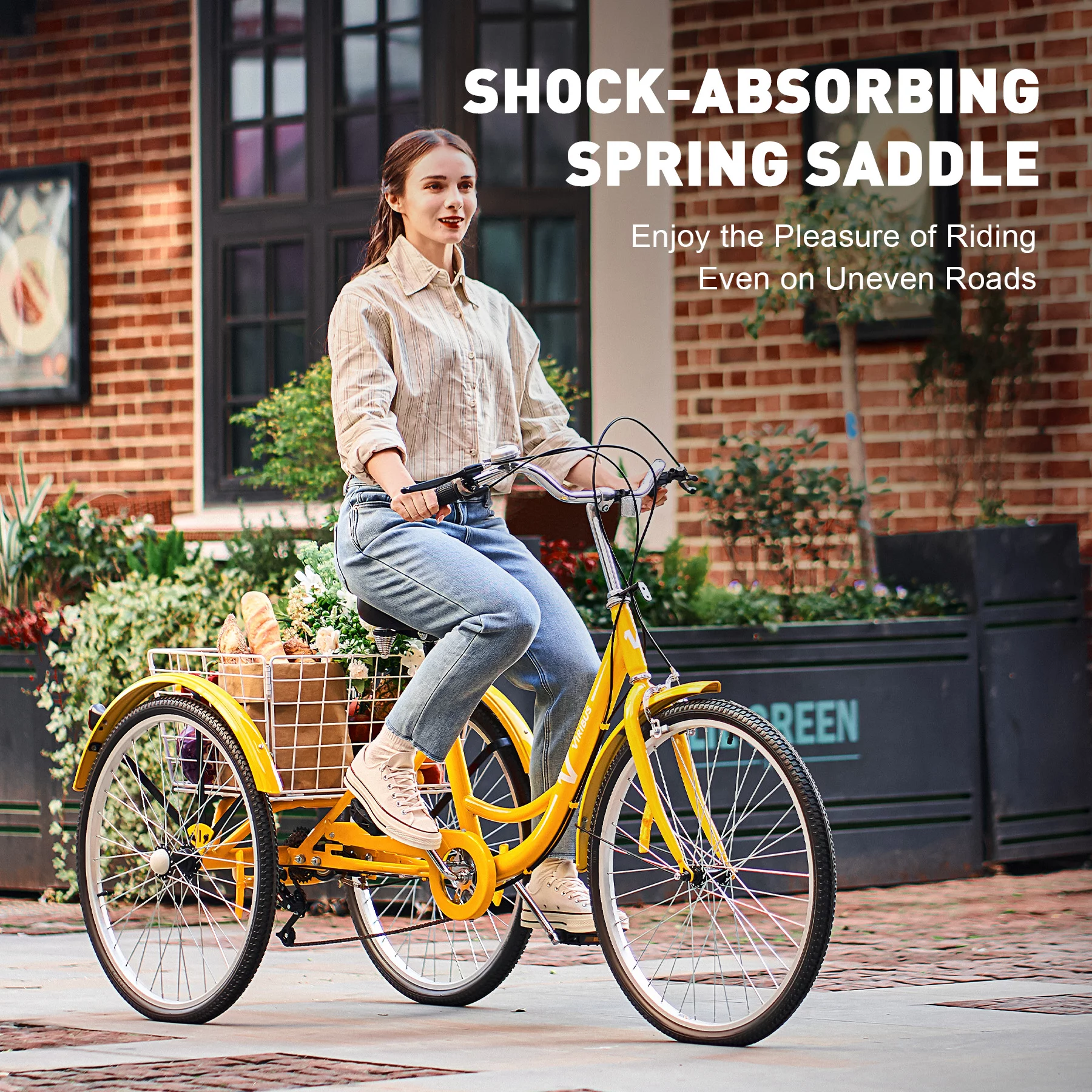 VIRIBUS 26 Inch Adult Tricycle 3 Wheel Bike with 7 Speeds & Basket for Men Women, Black - Womvr