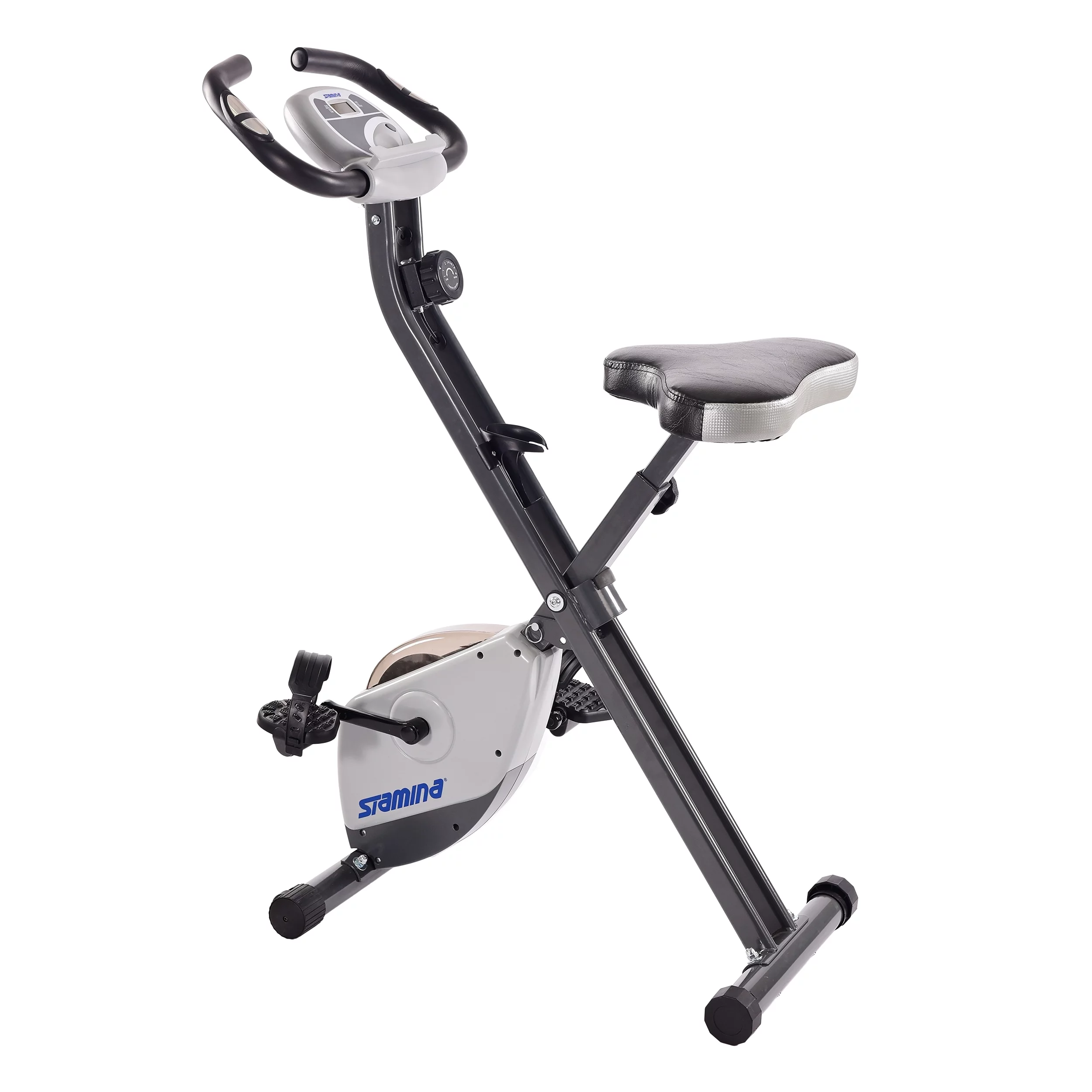 Stamina Folding Cardio Upright Exercise Bike with Heart Rate Sensors and Extra Wide Padded Seat - Womvr