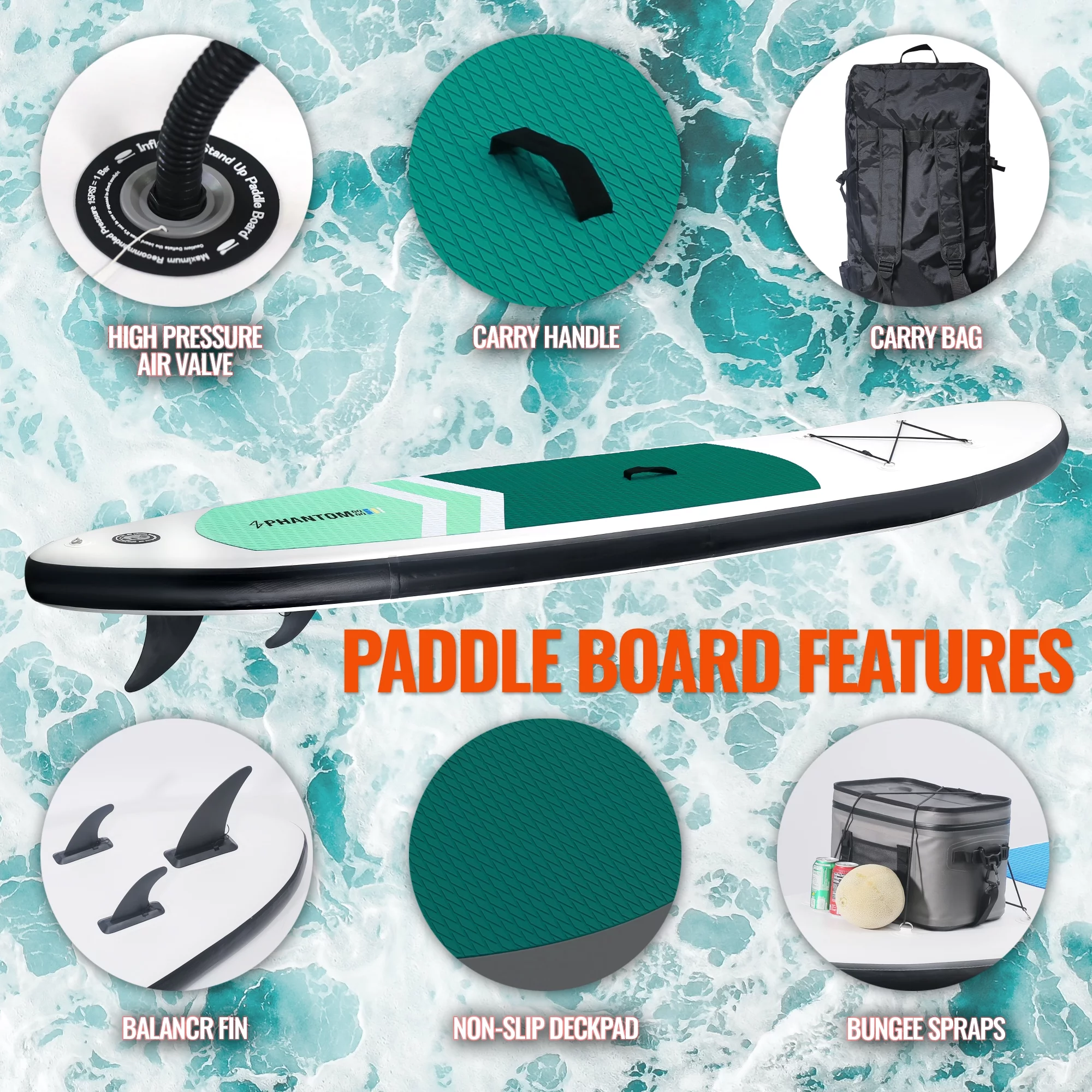 Inflatable Stand Up Paddle Board Premium SUP Accessories & Backpack, Surf Control, Non-Slip Deck, Leash, Paddle and Pump, Youth & Adult Standing Boat (Black/Grey) - Womvr