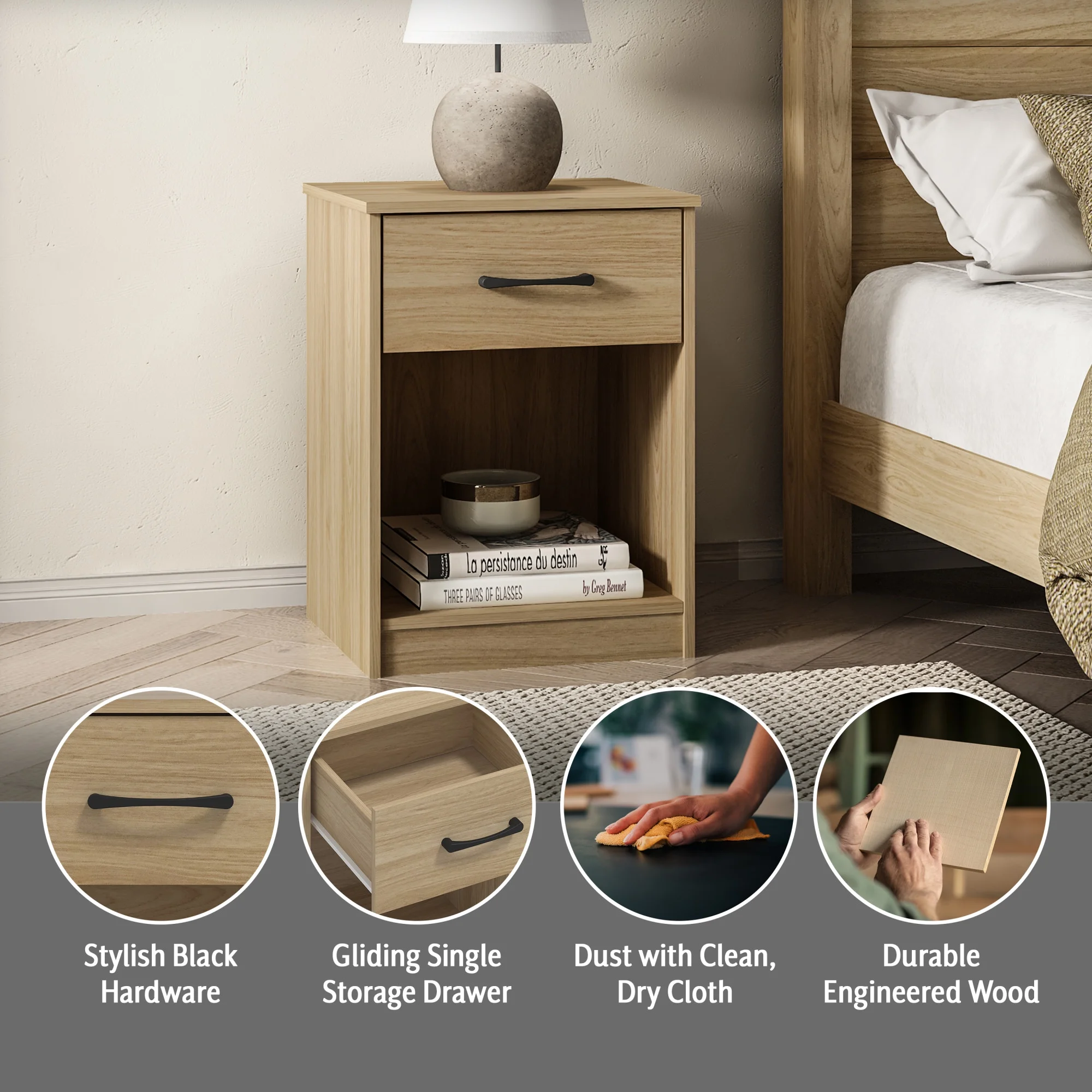 Mainstays Ardent Nightstand with 1 Drawer, White - Womvr