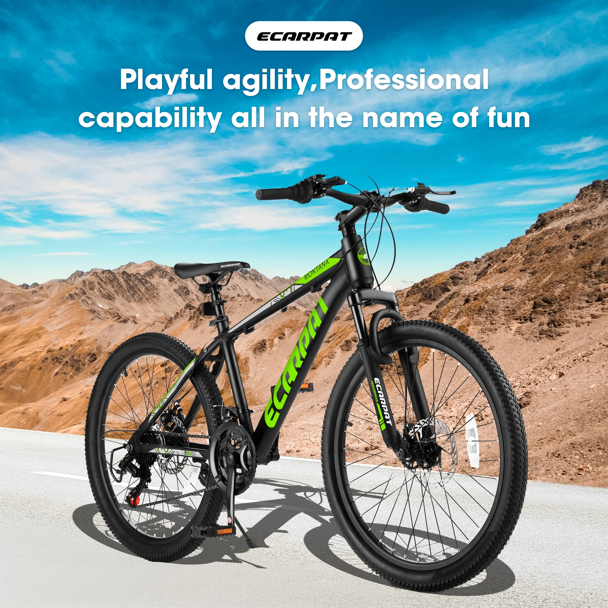 24 inch Mountain Bike for Kids and Adults, Shimano 21-Speed Aluminium Frame Bike with Disc Brake - Womvr