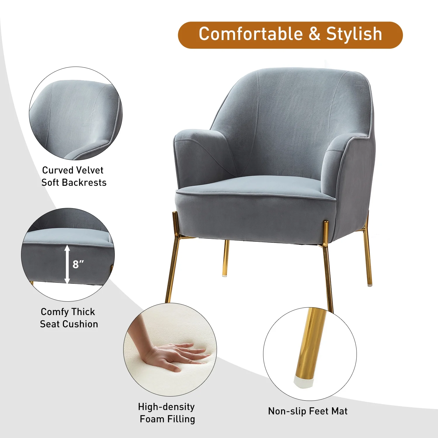 Velvet Upholstered Accent Chair Metal Legs Curved Backrest Lounge Home Armchair Bedroom Adult Pink - Womvr