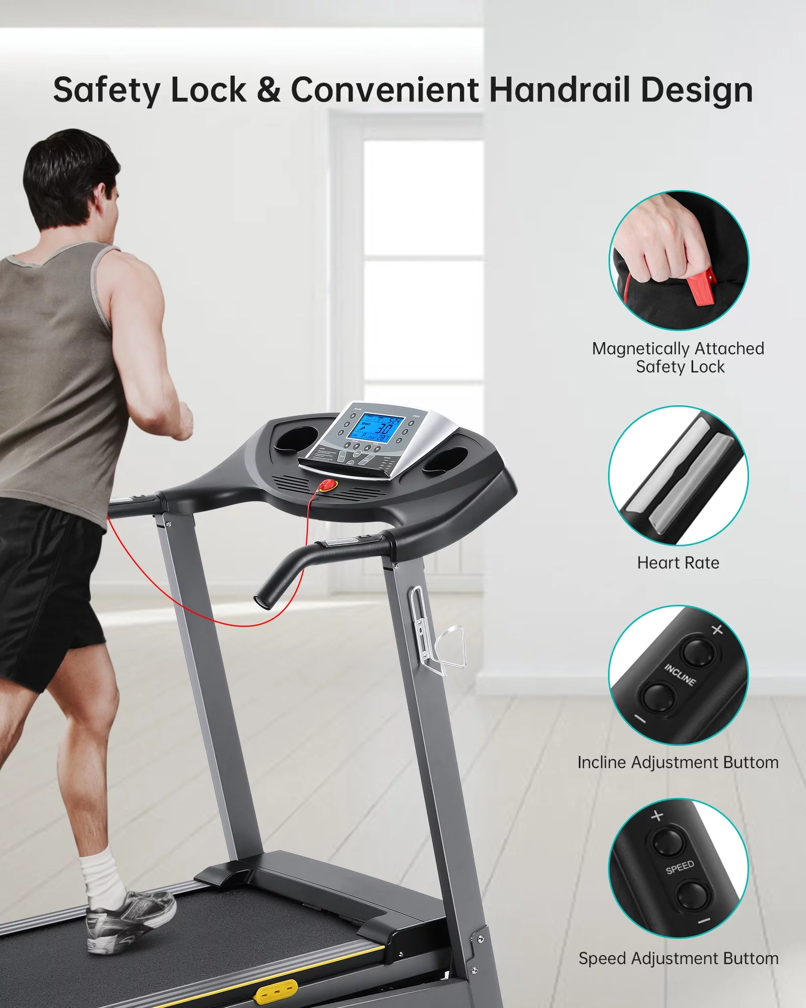 Treadmill with Incline Folding Treadmill with 12-Level Automatic Incline 2.5hp Power 8.5mhp Speed Running Machine 15 Preset Training Program Electric Treadmill for Home Use - Womvr