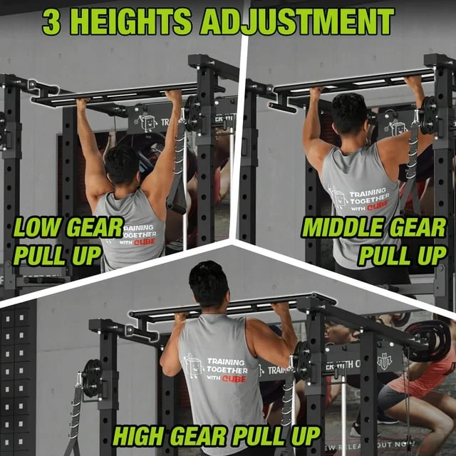 Mikolo Power Rack Cage, 1500 lbs Weight Rack with Cable Crossover Machine,Multi-Function Squat Rack with J Hooks,Dip Bars and Landmine for Home Gym (Black), Plate Loaded Machine - Womvr