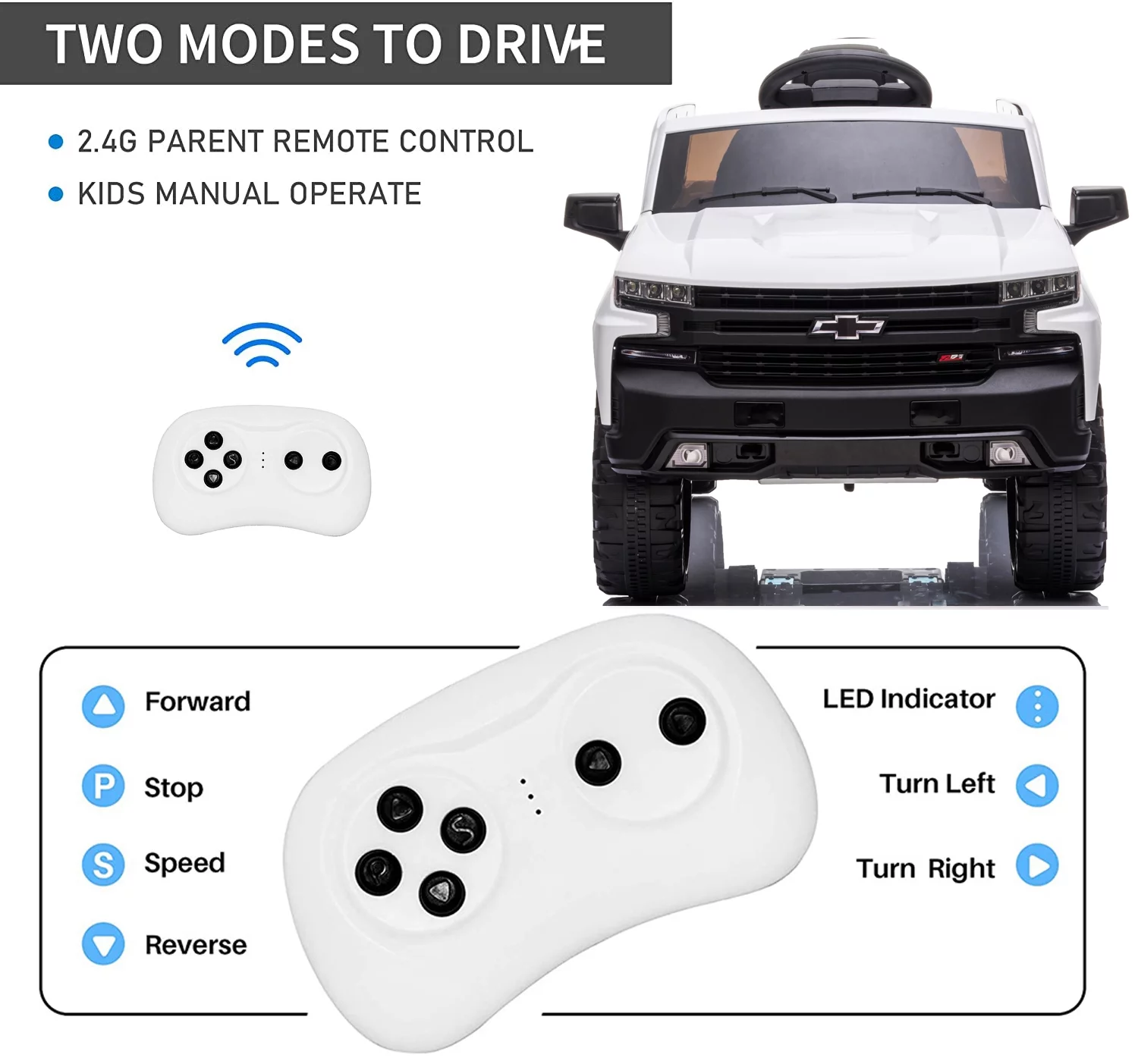 Chevrolet Silverado 12V Powered Ride on Cars for Kids, Remote Control, LED Light, MP3 Player, Electric Ride on Toys Truck for Boys Girls Gifts, White - Womvr