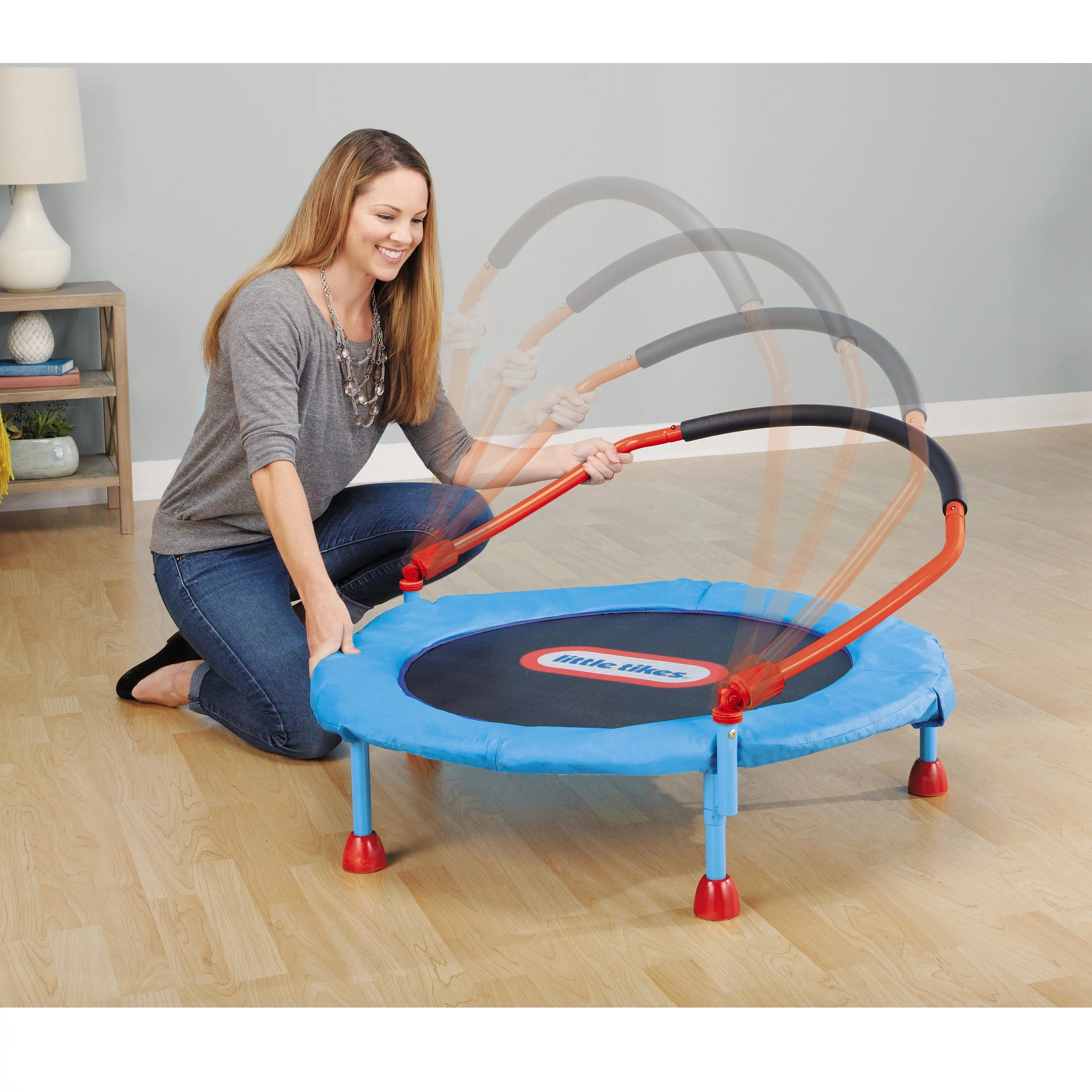 Little Tikes Easy Store 3-Foot Trampoline, with Hand Rail, Blue - Womvr