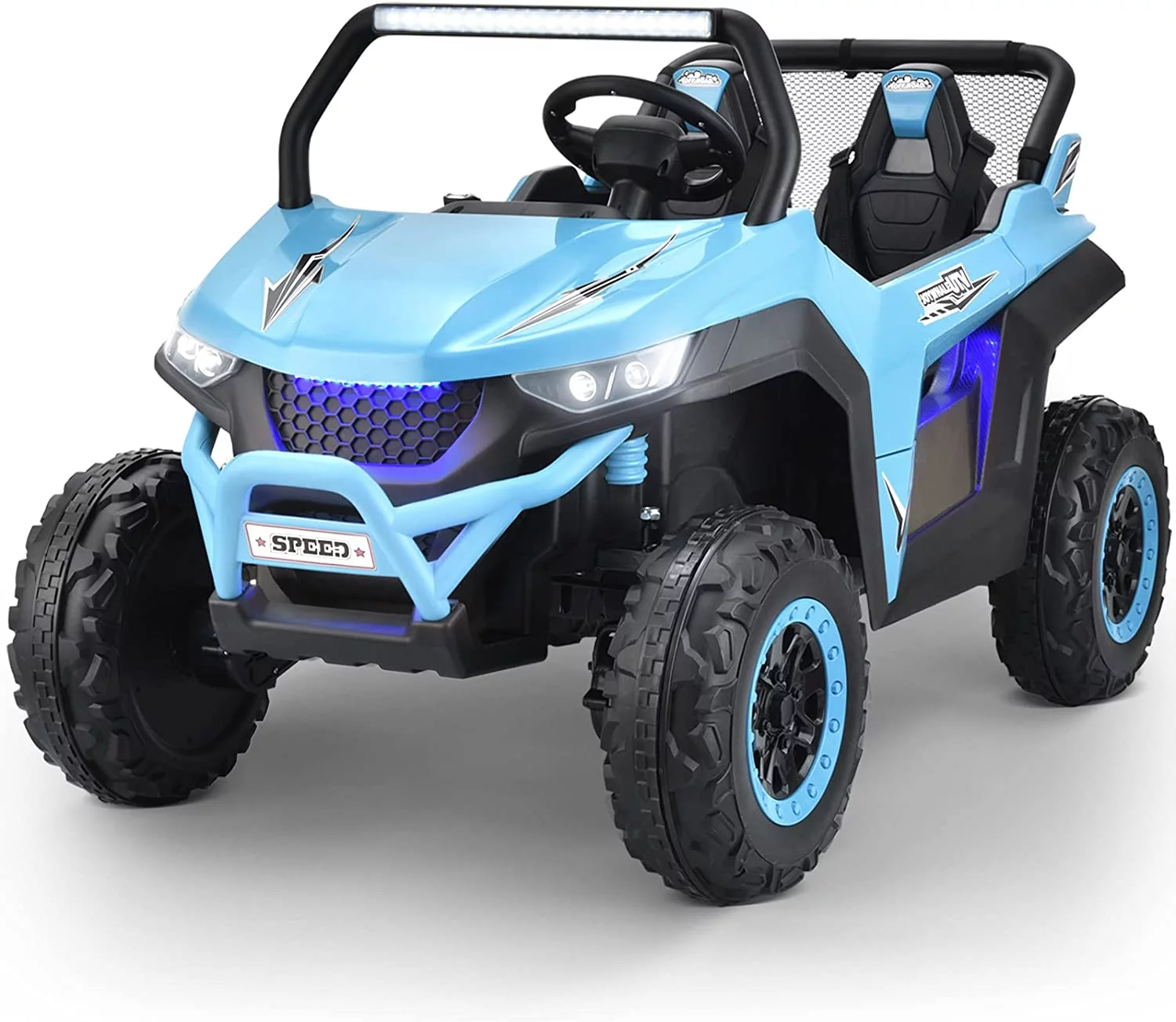 Joywhale 24V 2 Seater Kids Ride on UTV Car Powerful Electric Vehicle, with Big Battery, 4x75W Strong Motor, Remote Control, Suspension, Deep Sea Blue - Womvr