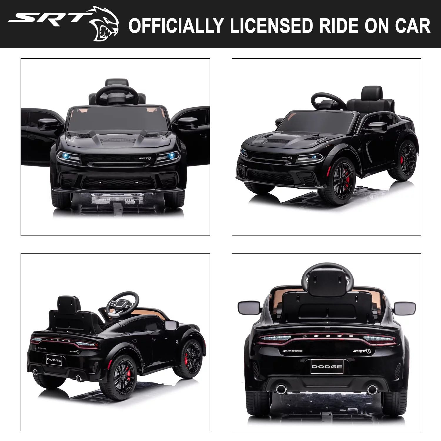 uhomepro Black 12 V Dodge Charger SRT Hellcat Battery Powered Ride on Cars with Remote Control, Bluetooth, LED Light and MP3 Player - Womvr