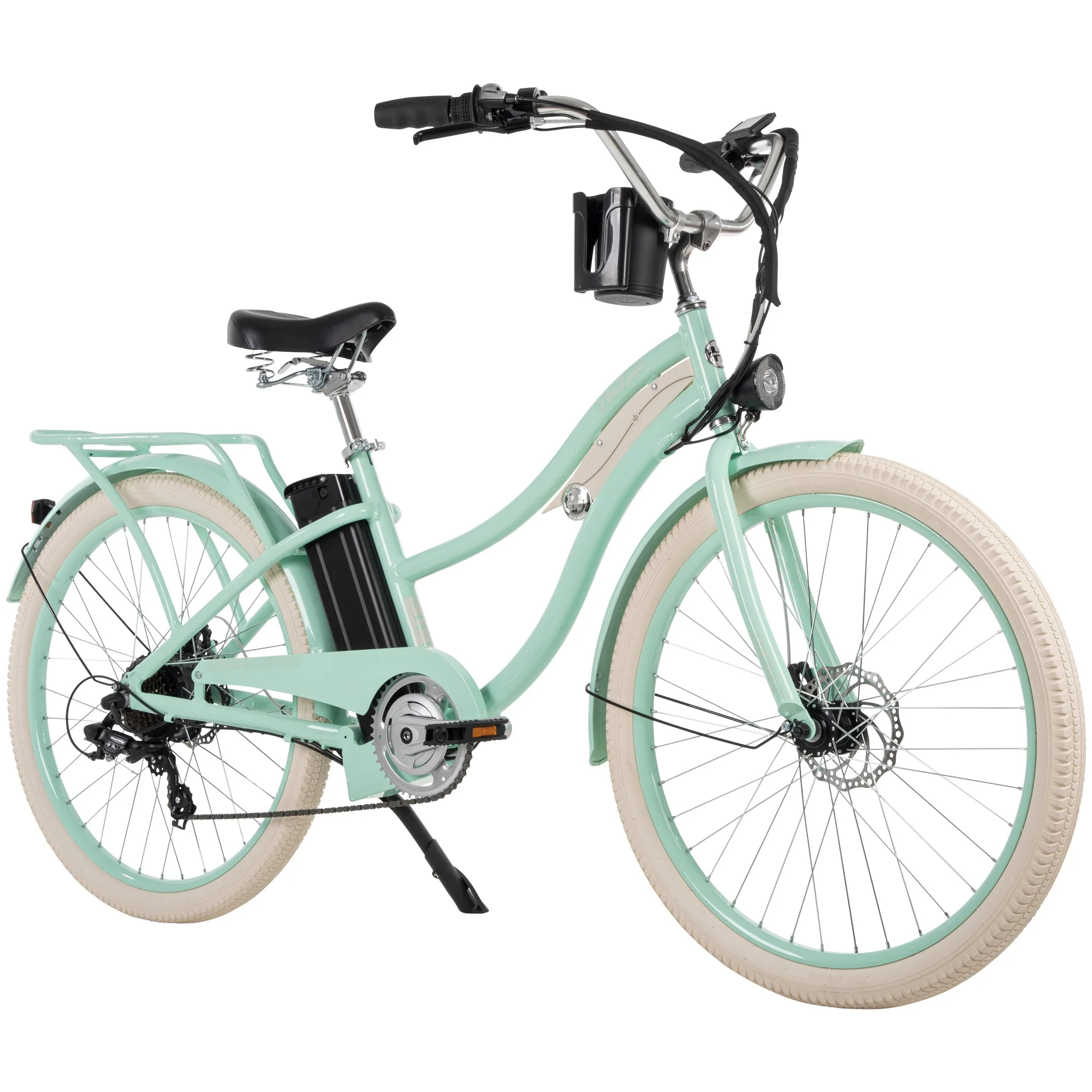 Huffy Nel Lusso 26-in 7-Spd Electric Cruiser Bike with Throttle, Ages 14+ Years,  Mint Green,  36V, 350W, UL 2849 Compliant and Certified by Accredited Labs ACT and ITS - Womvr