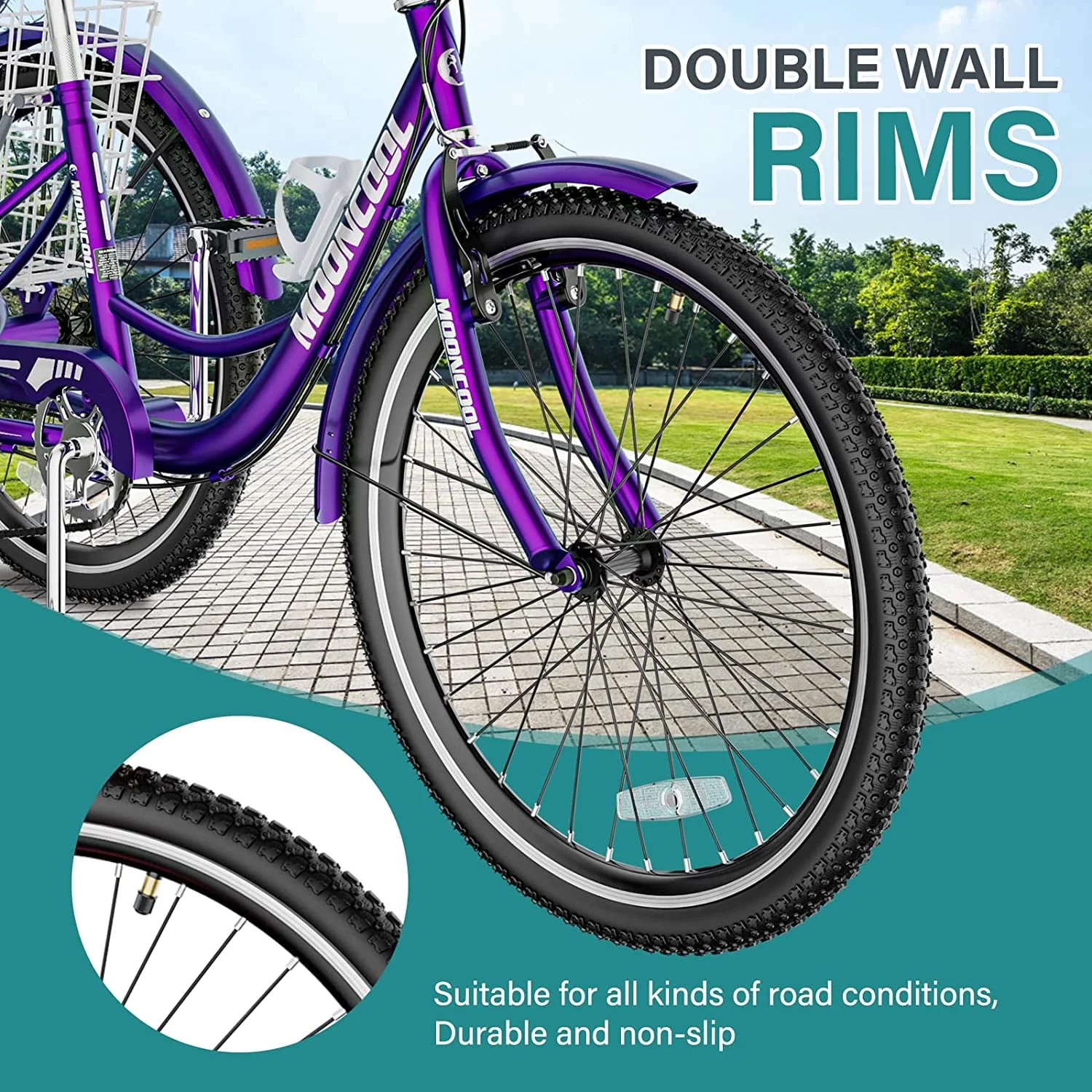 Lilypelle Adult Tricycles 7 Speed 20/24/26 Inch Three Wheel Bike Cruiser Trike with Low-Step Through Frame/Large Basket for Men, Women, Seniors - Womvr