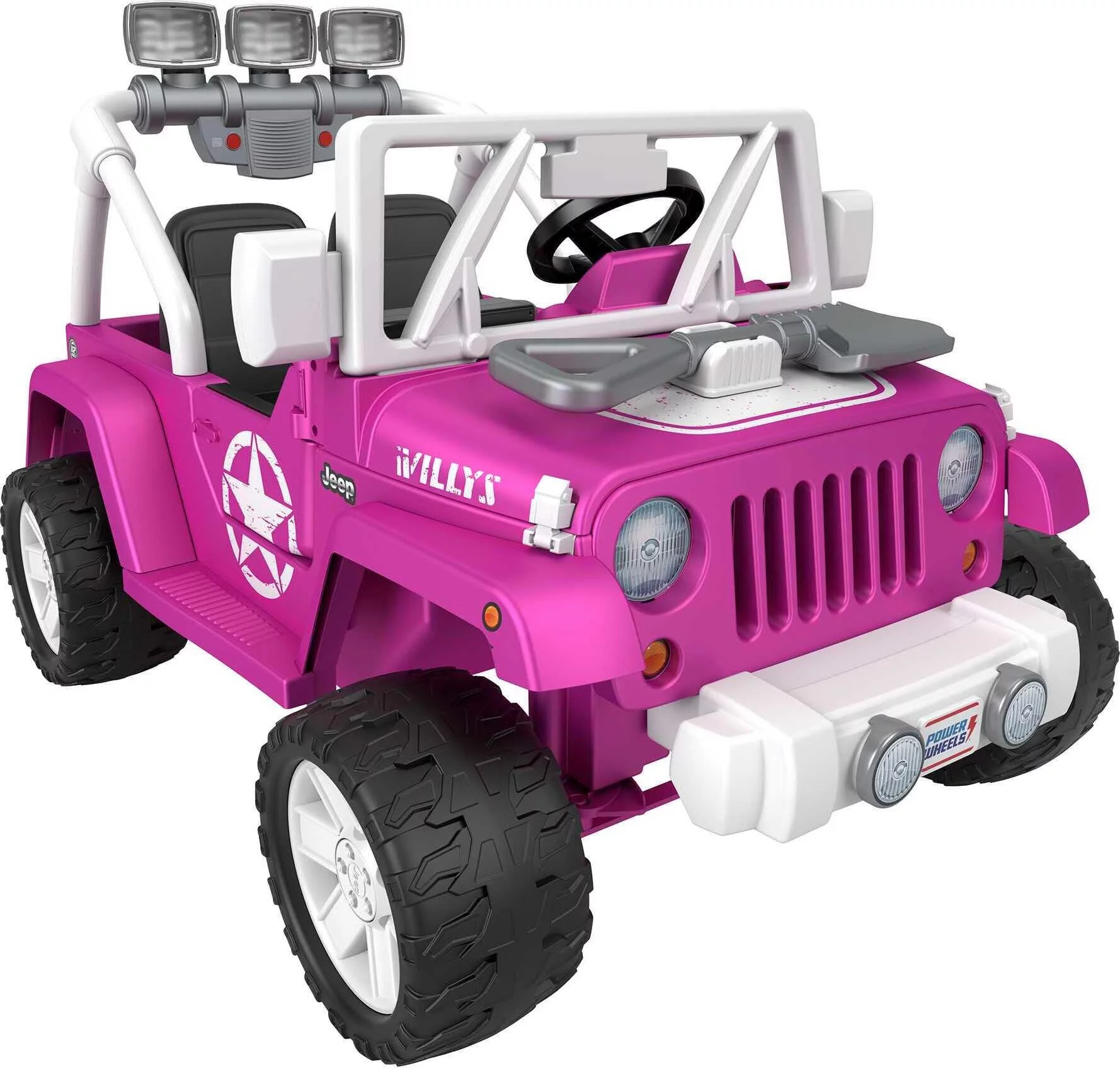 12V Power Wheels Jeep Wrangler Willys Battery-Powered Ride-On Vehicle with Lights & Sounds, Black - Womvr
