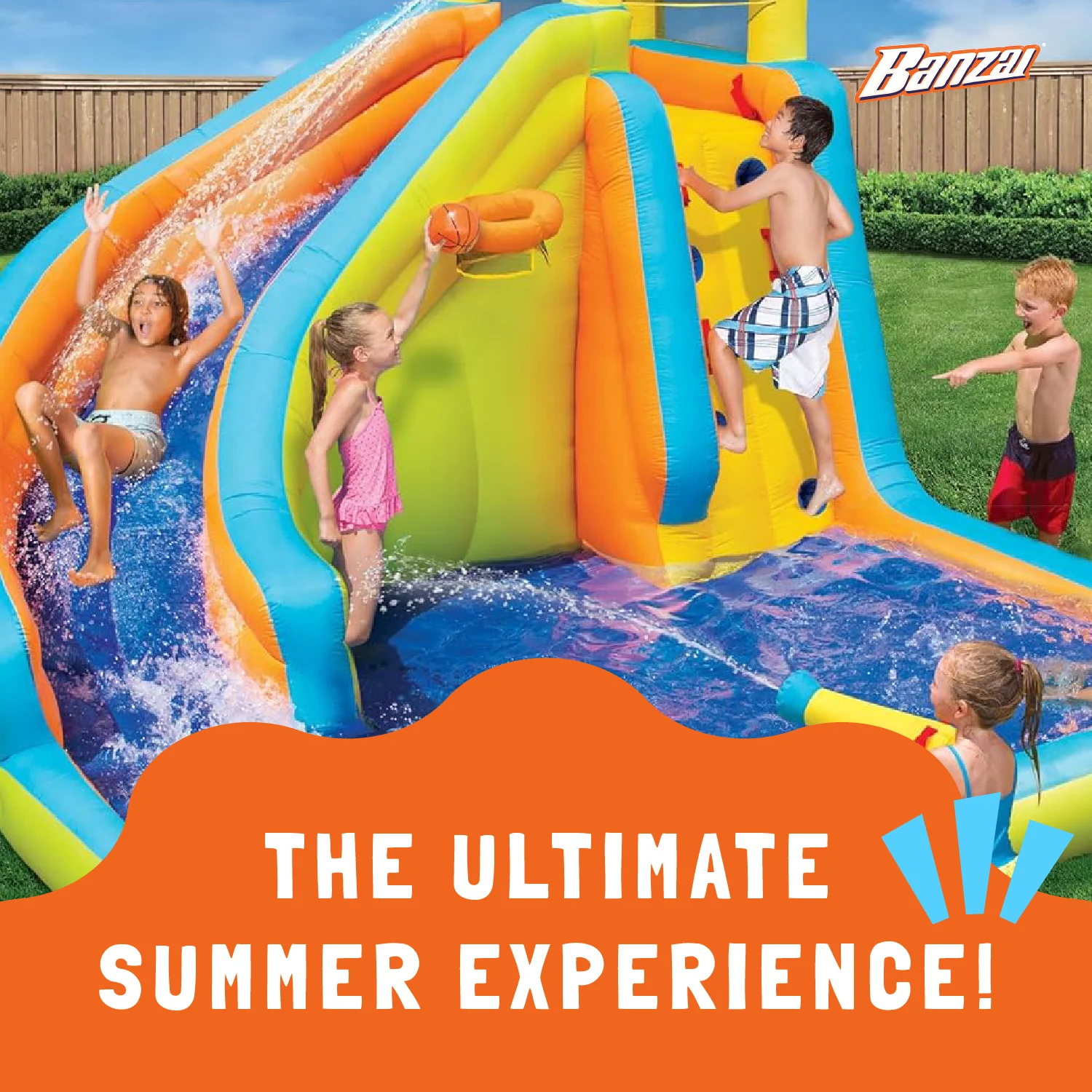 Banzai Splash 'N Blast Outdoor Backyard Inflatable Water Slide Splash Park - Womvr