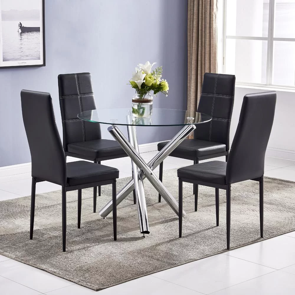 Ktaxon 5 Piece Round Dining Table Set, Modern Kitchen Table and Chairs for 4 Person Clear Tempered Glass Top - Womvr