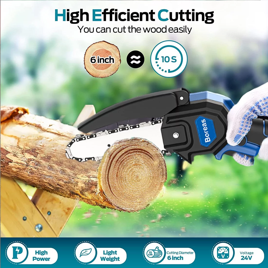 Boreas Mini Chainsaw Cordless, 6 inch Mini Chain Saw Cordless Battery Powered,Handheld Chain Saw Portable Electric Chainsaw with 2 Rechargeable for Tree Trimming Branch Wood Cutting - Womvr
