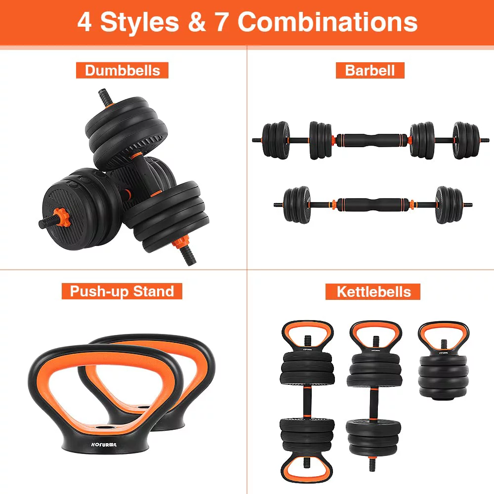 55lb Adjustable Weights Dumbbell Set, Portable Interchangeable Dumbbell, Barbell, and Kettlebell Set - Womvr