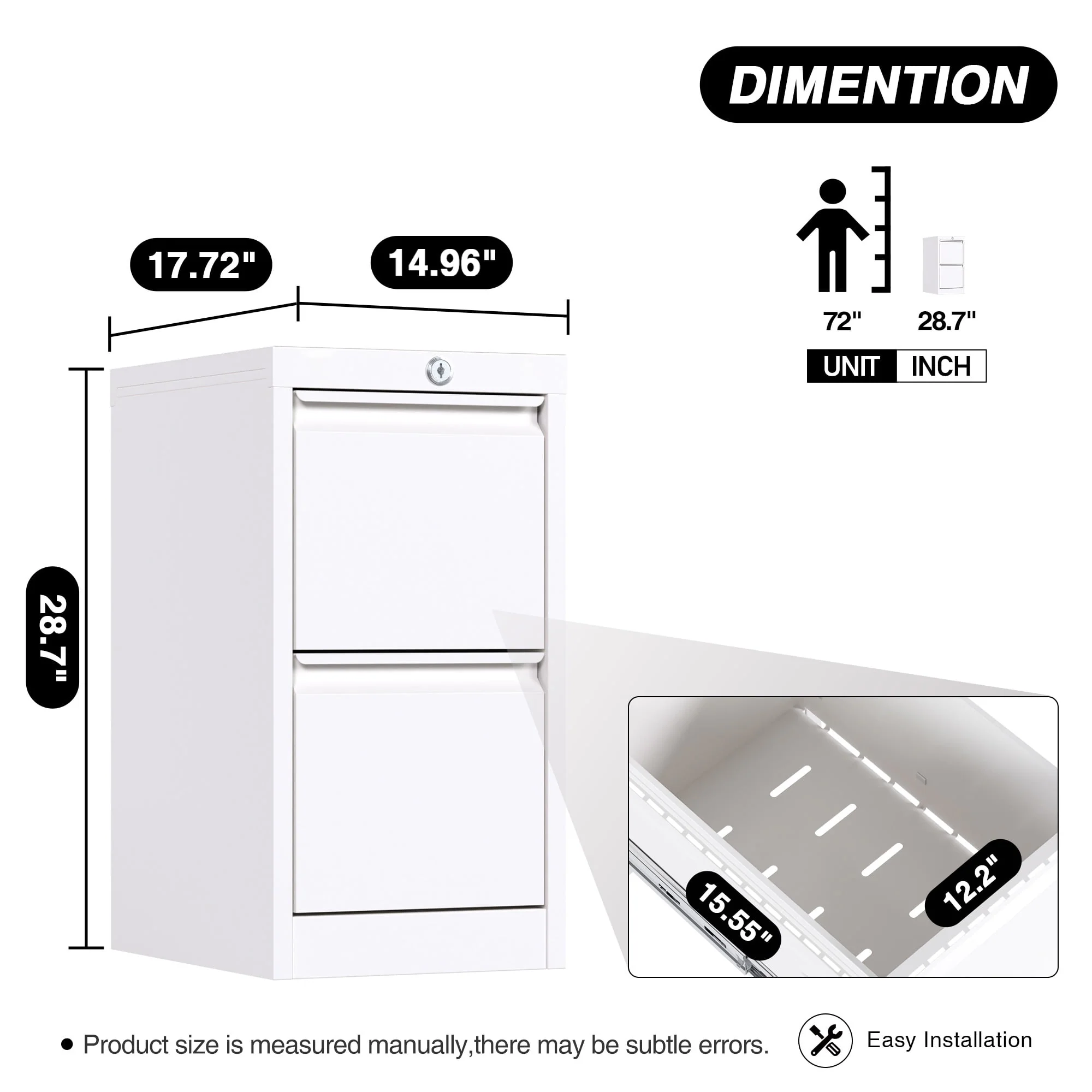 SUPEER 4 Drawer File Cabinet , Metal Vertical File Storage Cabinet with Lock, Office Home Steel Vertical File Cabinet for A4 Letter /Legal Size, 14.96