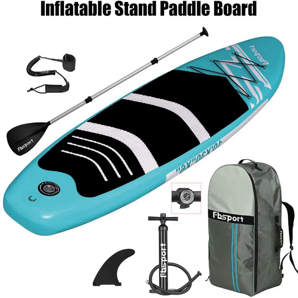 Fbsport 11ft Inflatable Paddle Board SUP, 6'' Thick W/Paddling Fins Pump & Accessories Pack, Green - Womvr