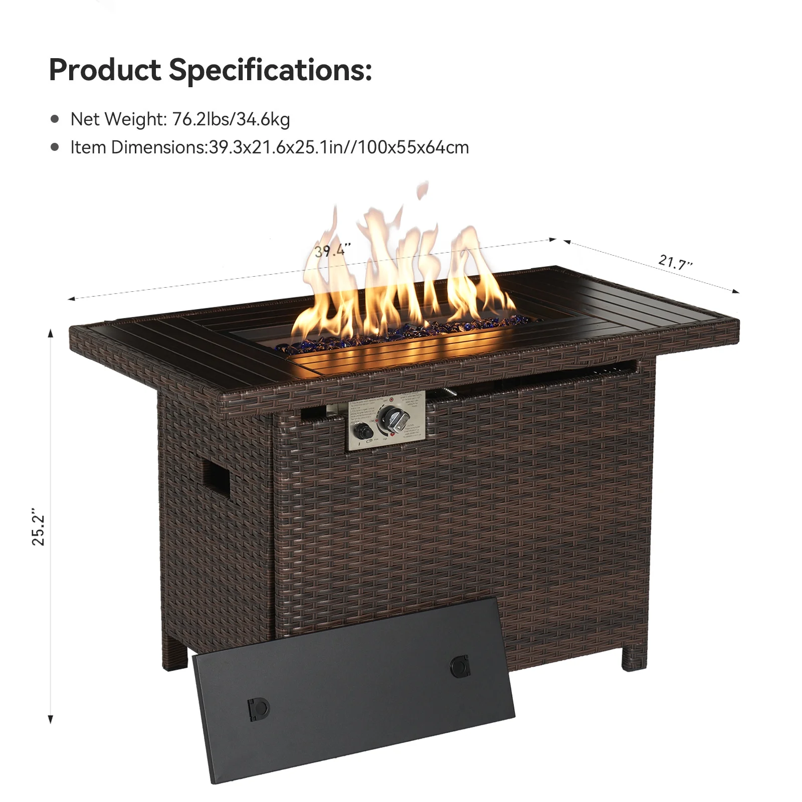 Aoxun 40'' Fire Pit Table 50,000 BTU Propane Gas Fire Pit Table W/ Cover, Glass Beads, Tank Holder, Gray Wicker - Womvr