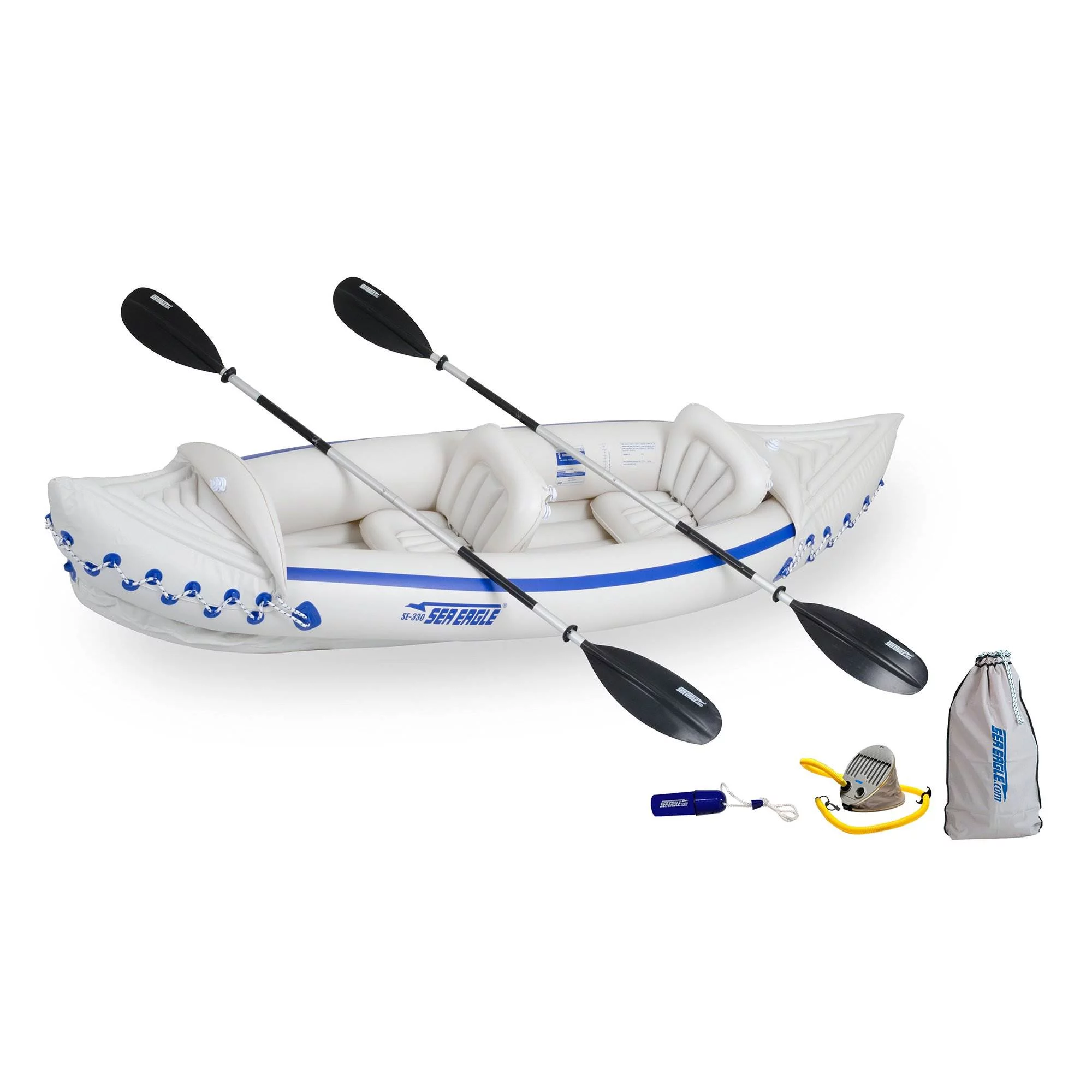 Sea Eagle 330 Deluxe 2 Person Inflatable Kayak with Paddles, Pump, & Seats - Womvr