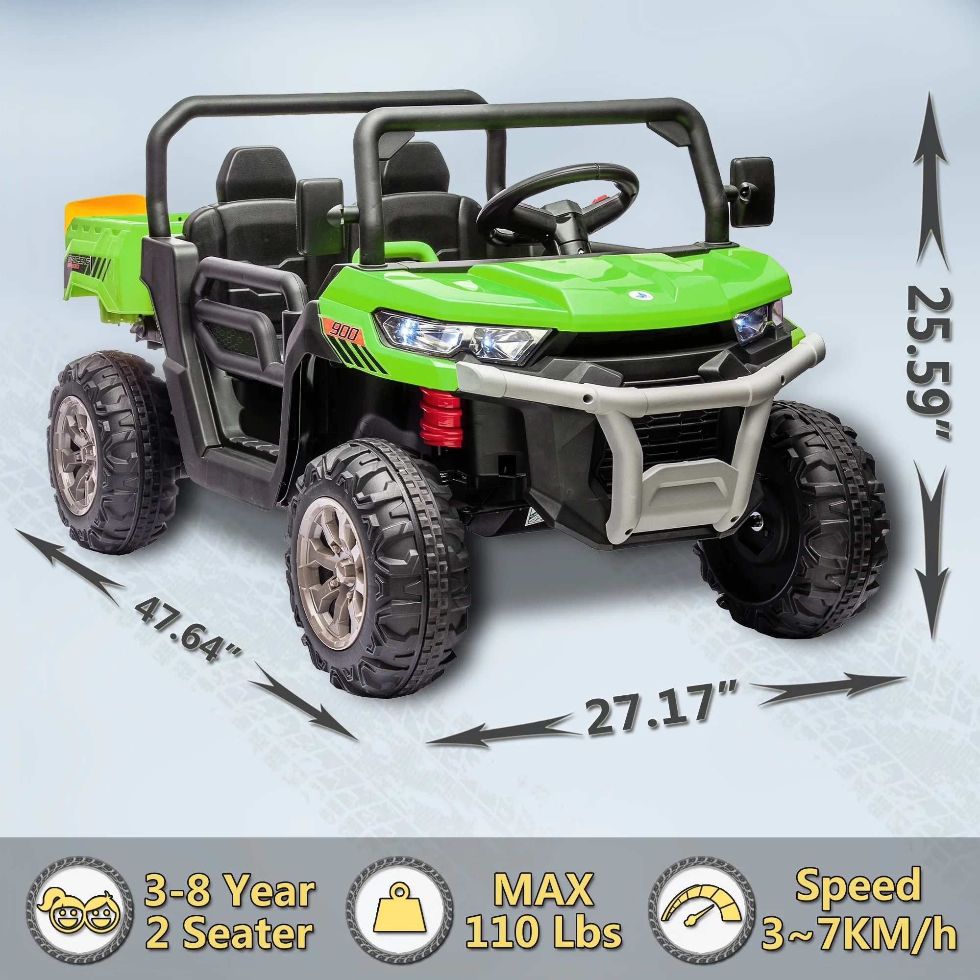 24V 2 Seater Ride on Toys, Ride On UTV with 2x200W Motor Ride On Dump Truck, Ride On Car with Dump Bed/Shovel, Electric Vehicle with Rubber Tires, LED Light, Music, Remote Control, Black - Womvr