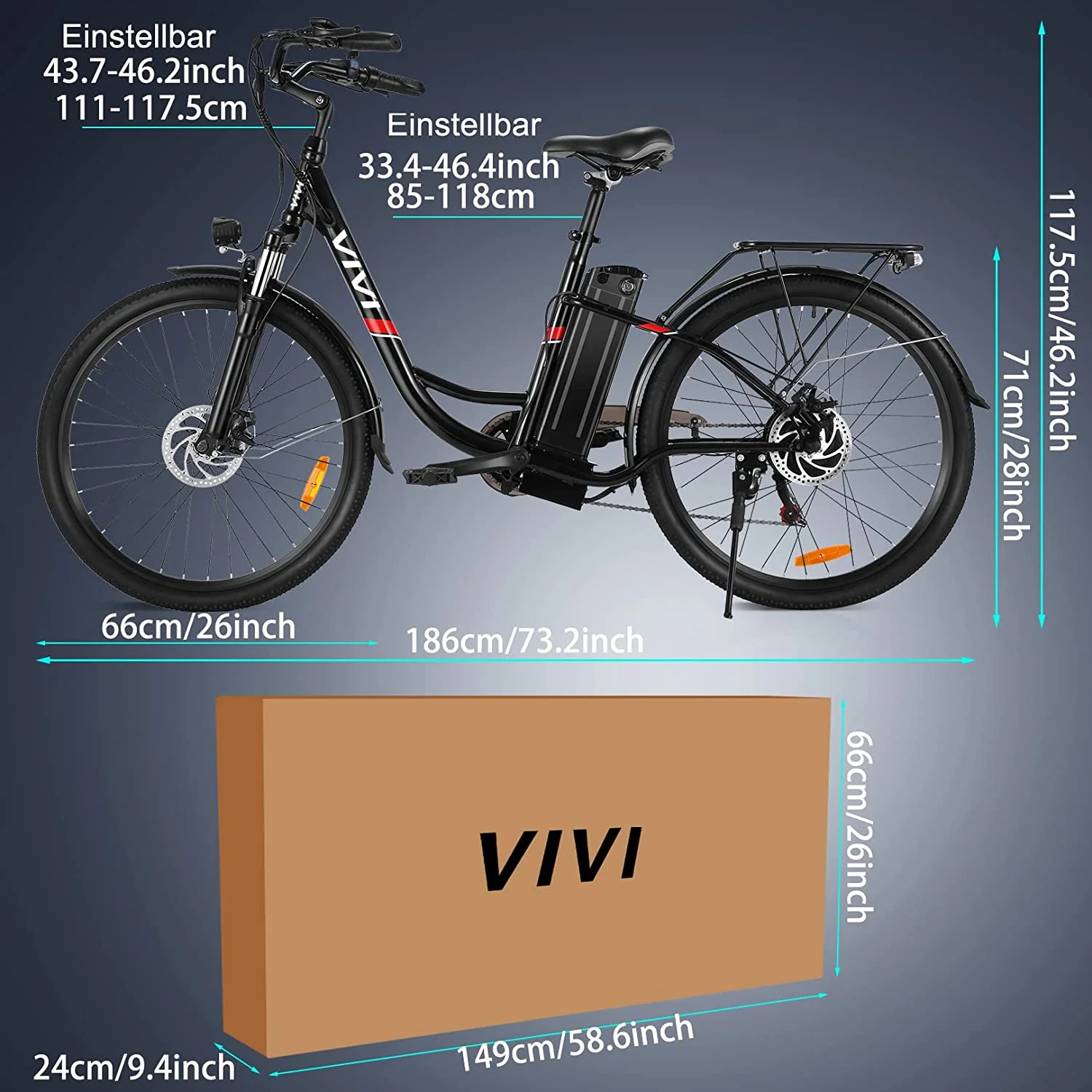 Vivi Electric Bike 26'' Electric Bike for Adults 500W Electric Bike with 48V Removable Battery, Electric Commuter Cruiser Bike 20MPH & 50 Mile City Electric Bike with Cruise Control - Womvr