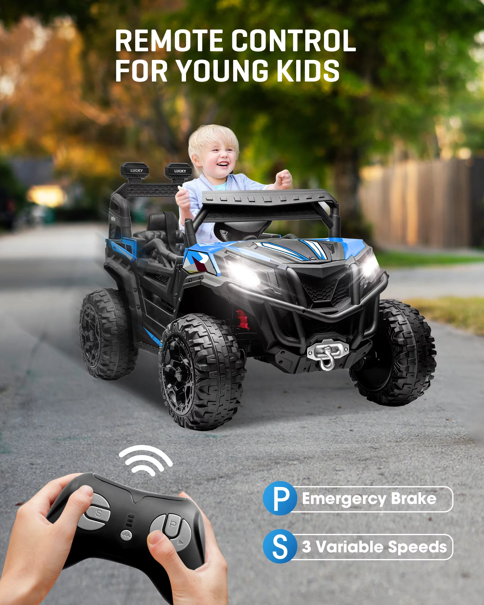 TOKTOO 24V Ride on Car, 4WD Powered Ride on UTV with Remote Control & Trunk Storage Space,  1 Seater Kid Car for Boys Girls -Blue - Womvr