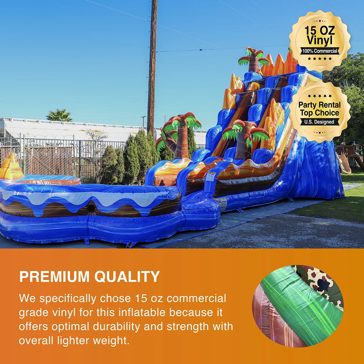 JumpOrange 19' Oasis Commercial Grade Water Slide Inflatable with Detachable Pool for Kids and Adults (with Blower), Outdoor Tall Waterslide, PVC Vinyl - Womvr