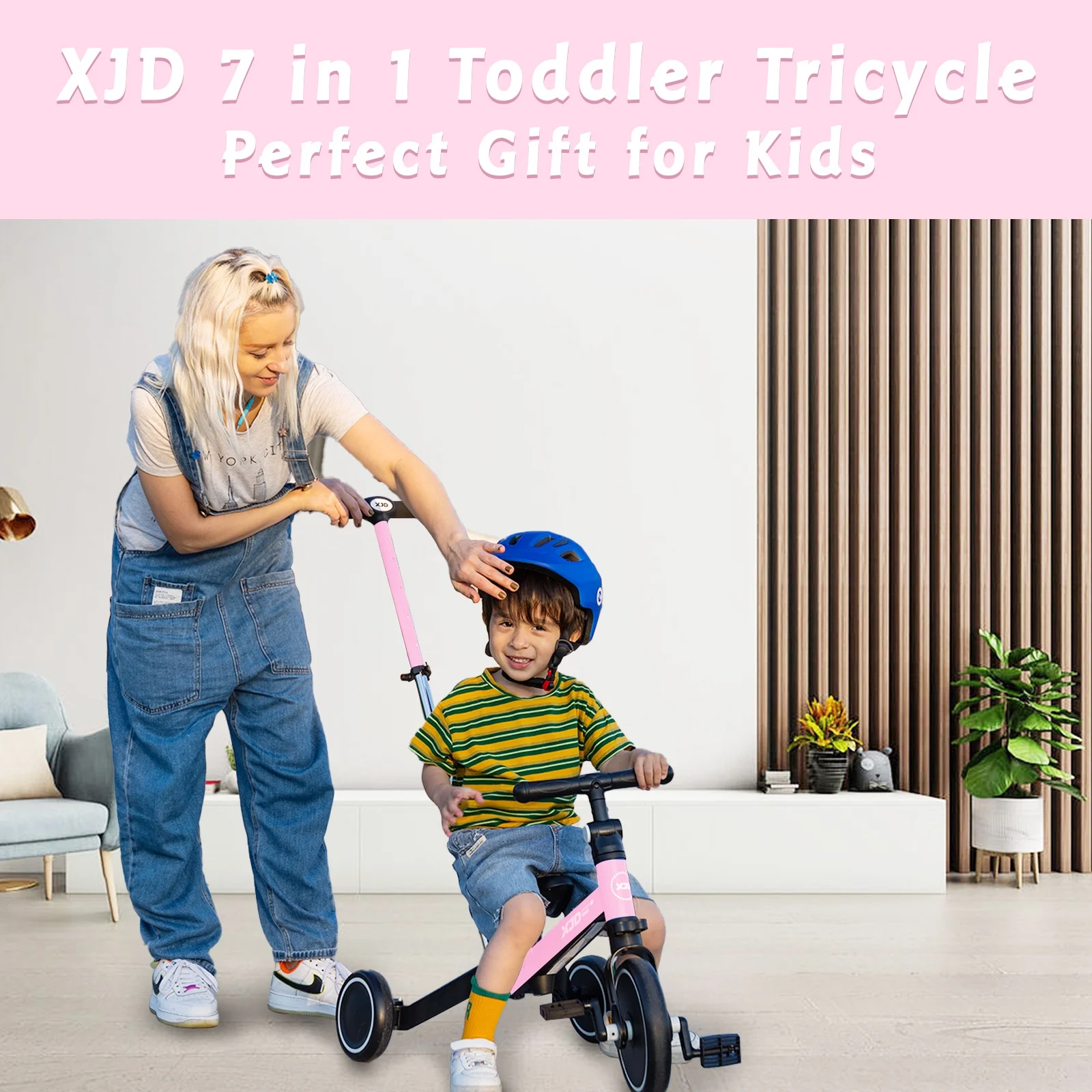 XJD 7 in 1 Toddler Tricycle with Push Handle,Toddler Bike for 1-3 Years Old Boy Girl, Toddler Push Tricycle, Baby Bike Balance Bike with Adjustable Seat Height and Removable Pedal - Womvr