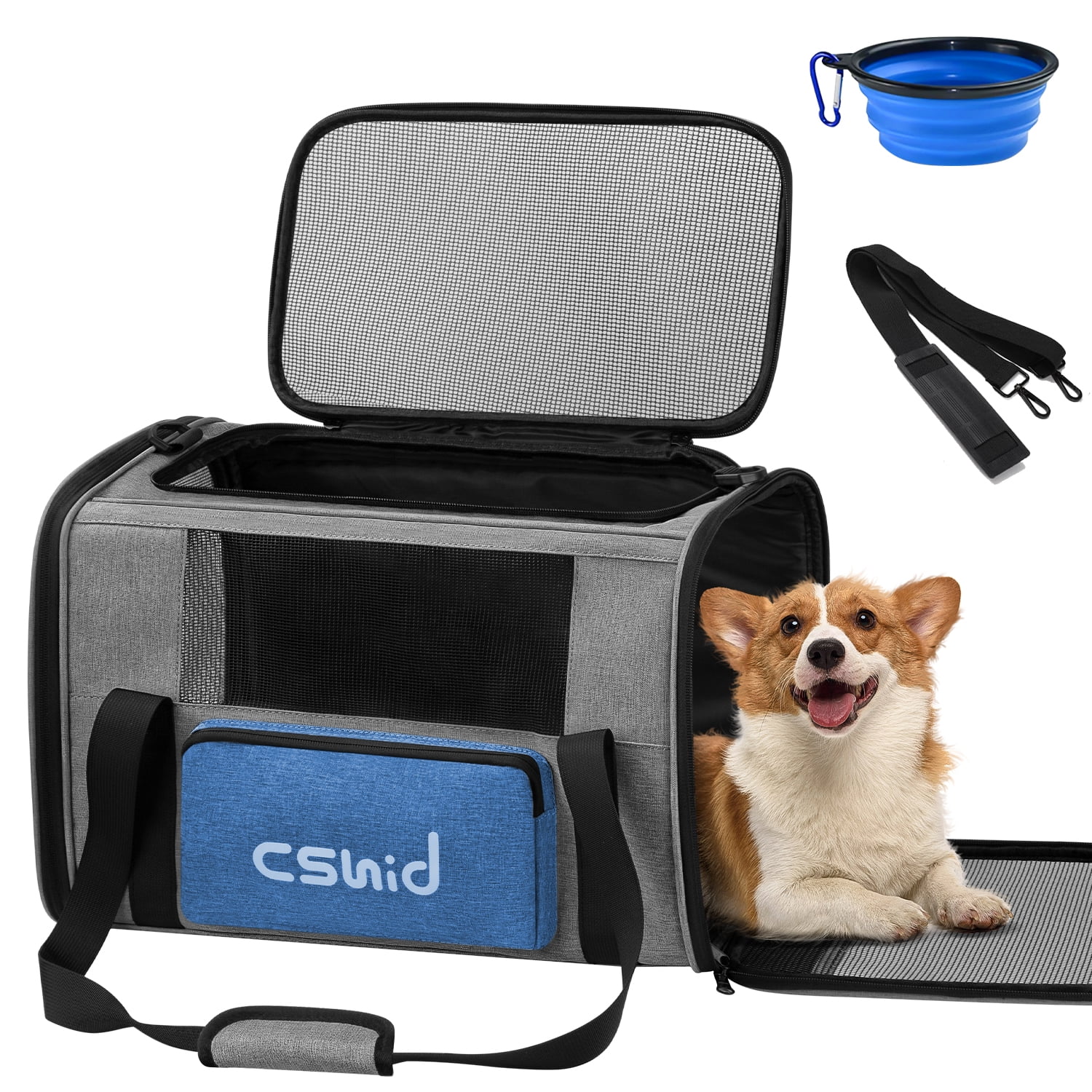 Cat Carrier, Soft Sided Cat Carriers for Large Small Medium Dogs Cats Under 25lbs, Foldable Pet Travel Carrier with a Bowl/Washable Pad, TSA Airline Approved, Blue - Womvr
