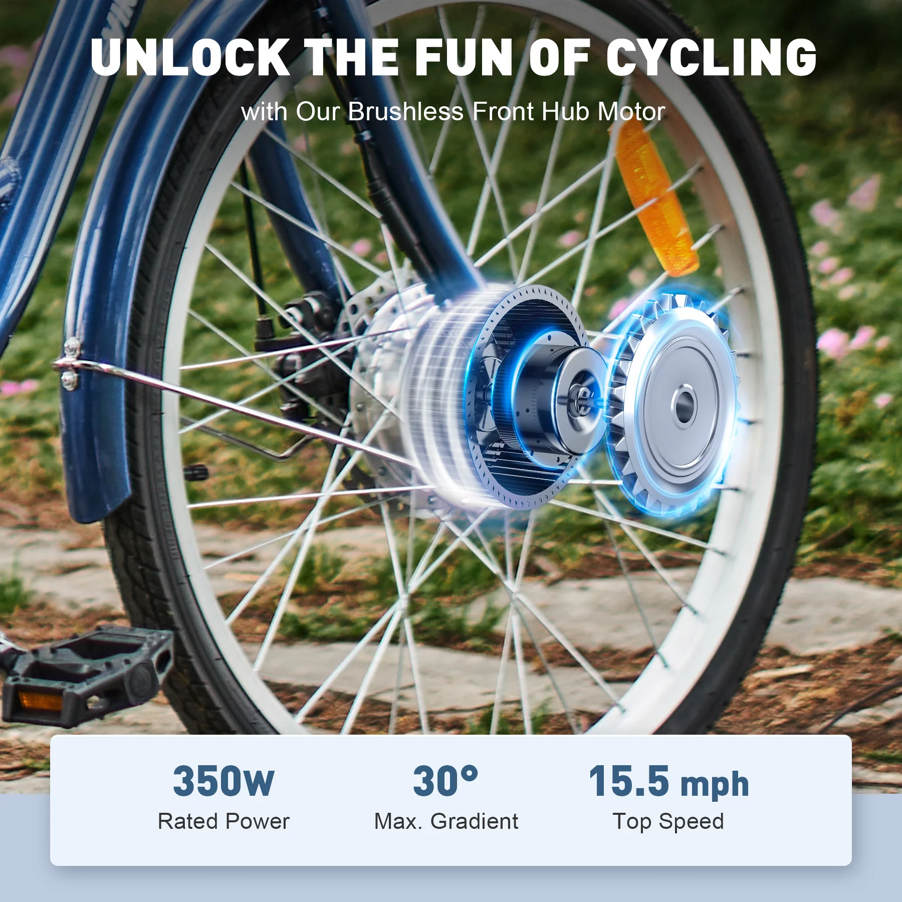 VIRIBUS 24 Inch Adult Trike 350W Dual Chain Electric Tricycle 36V 10Ah Navy - Womvr