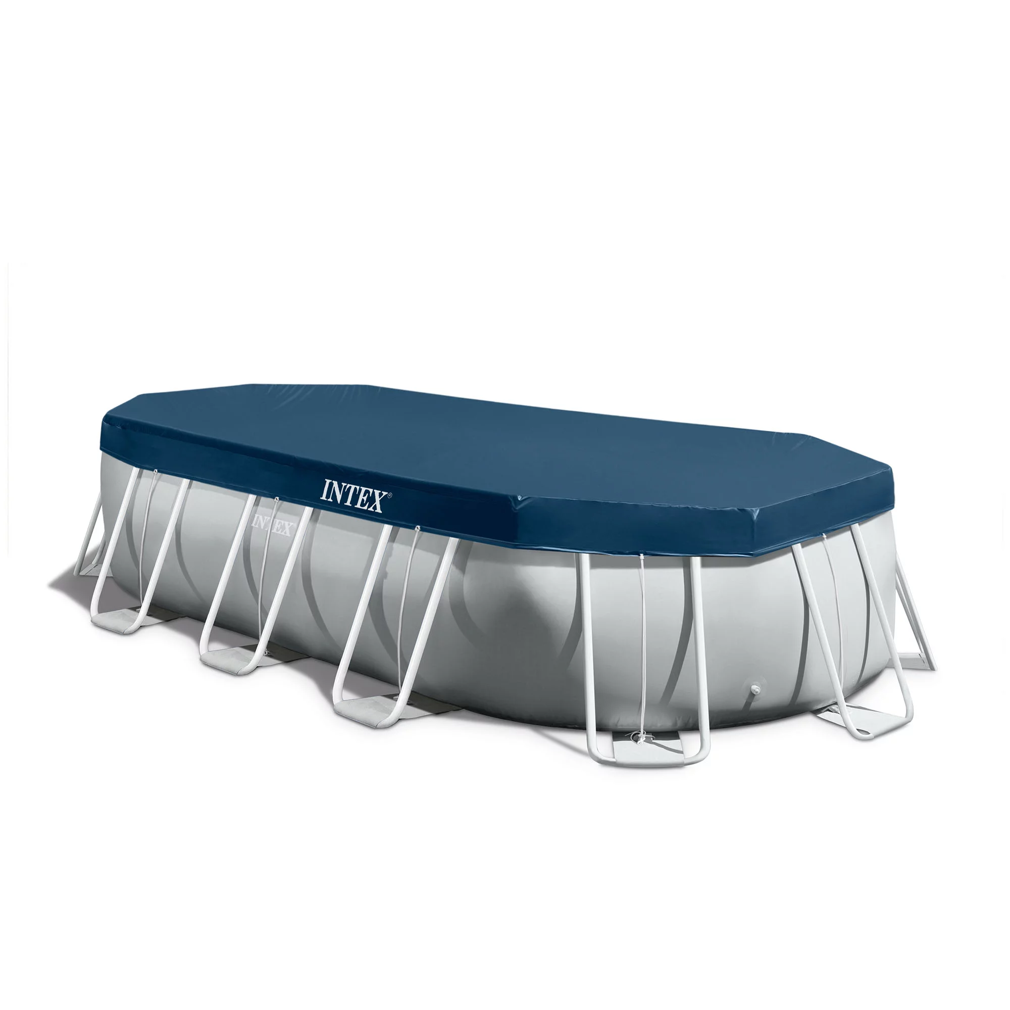 Intex 26795EH Prism Frame 16.5ft x 9ft x 48in Outdoor Above Ground Oval Pool Set with Pump, Cover and Ladder, Gray - Womvr