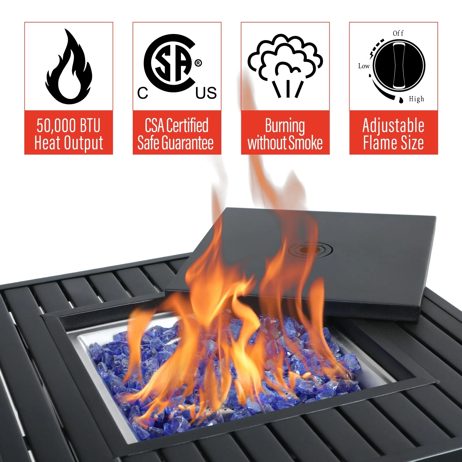 Sophia & William 28 inch Outdoor Gas Fire Pit Table with Lid 50,000 BTU - Womvr