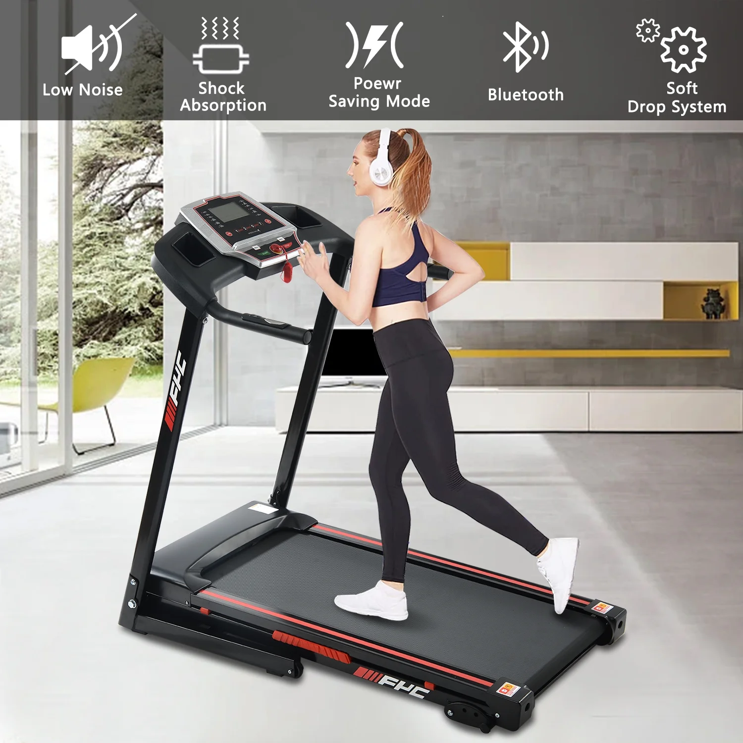 3.5HP Folding Incline Treadmill with 330 LB Capacity 15 Preset Programs MP3 Electric Walking Treadmill Machine For Home - Womvr