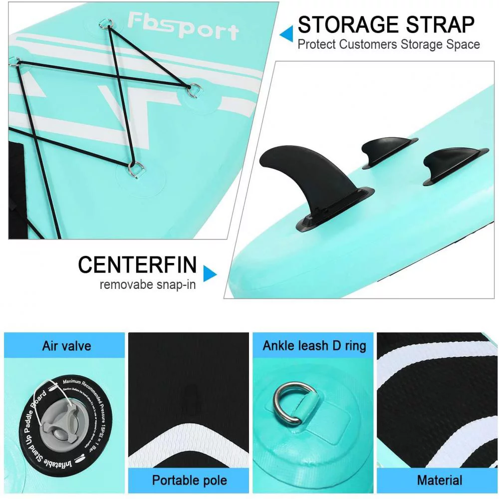 Fbsport 11ft Inflatable Paddle Board SUP, 6'' Thick W/Paddling Fins Pump & Accessories Pack, Green - Womvr