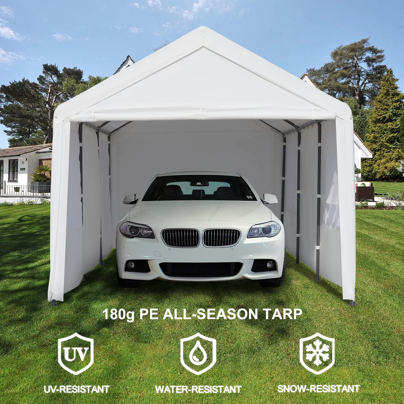 Gardesol Carport, 12'x20' Extra Large Heavy Duty Carport with Removable Sidewalls & Doors, Portable Garage Car Canopy for Car, Truck, SUV, Beige - Womvr