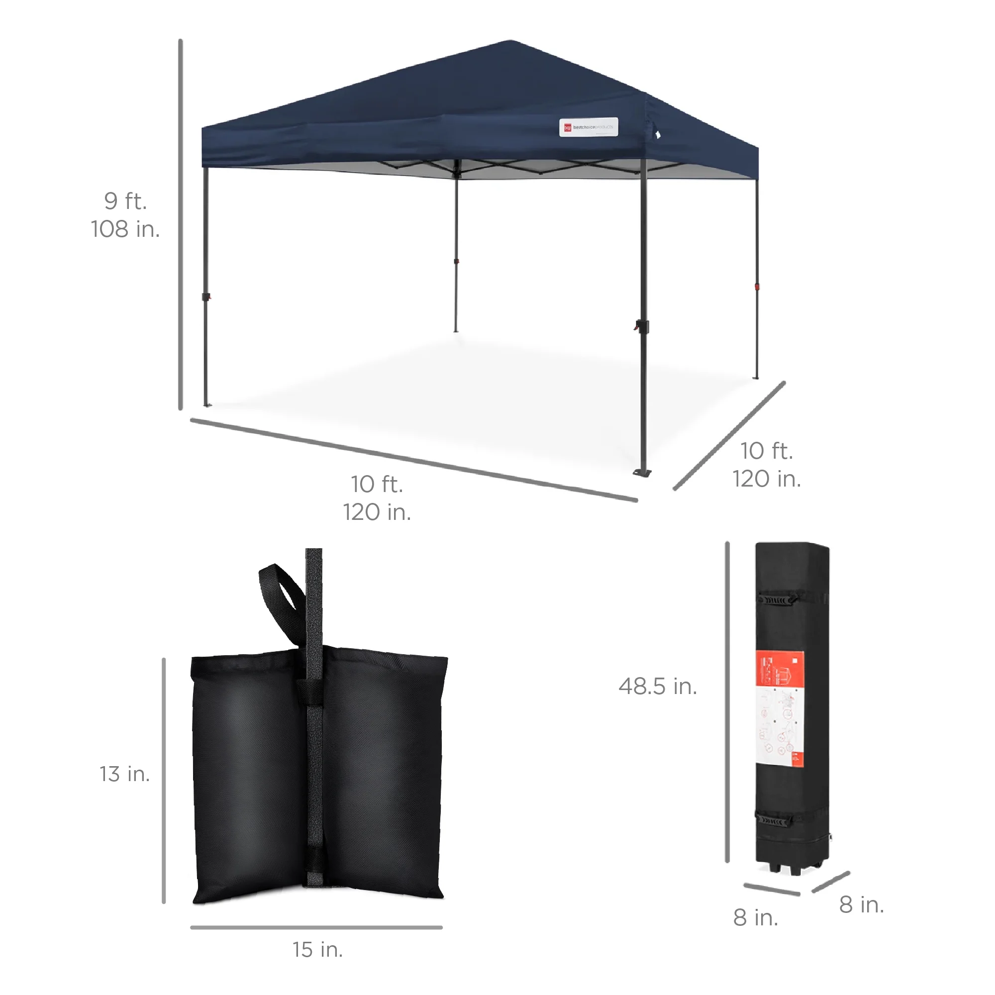 Best Choice Products 10x10ft Easy Setup Pop Up Canopy w/ 1-Button Setup, Wheeled Case, 4 Weight Bags - Cerulean - Womvr