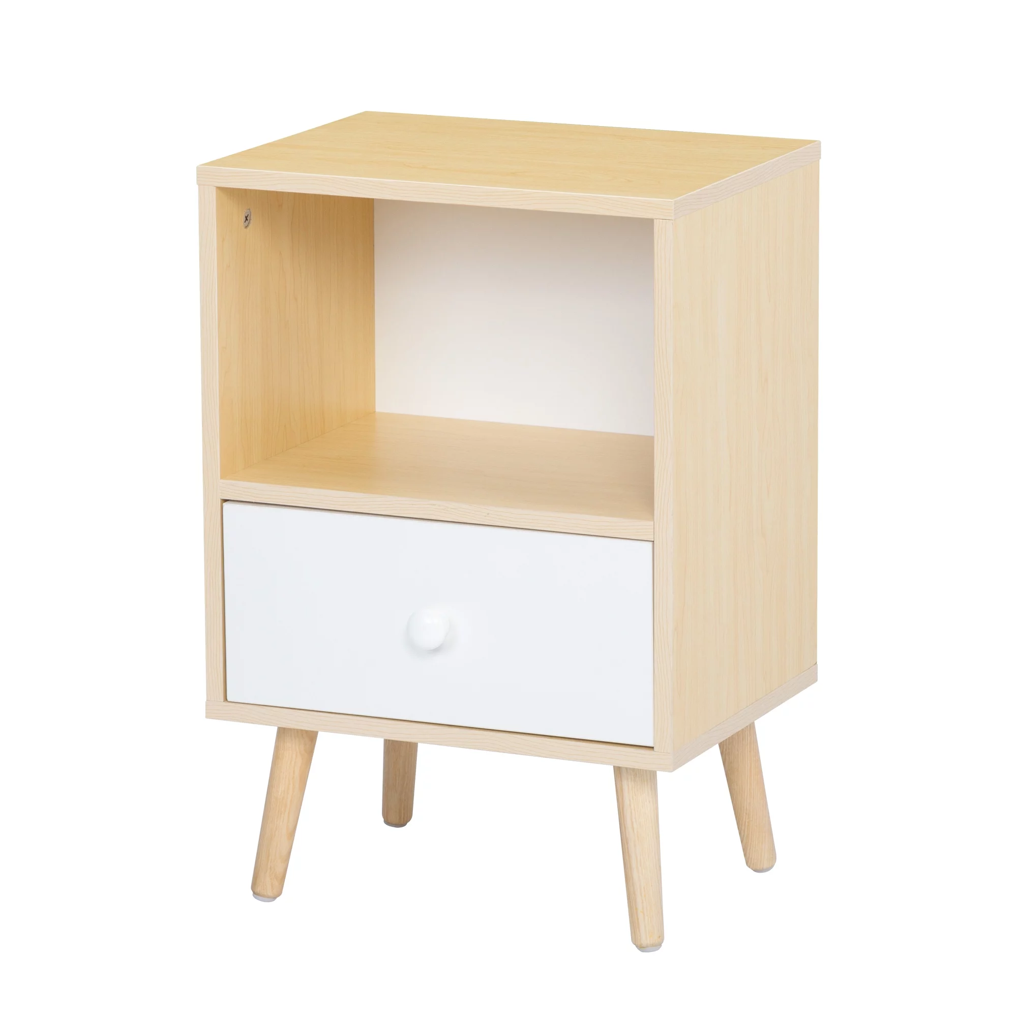 JAXPETY Nightstands Set of 2, Night Stand with 1 Drawer and Open Shelf Storage, End Table, Side Table, for Bedroom, Living Room, Natural Wood & White - Womvr