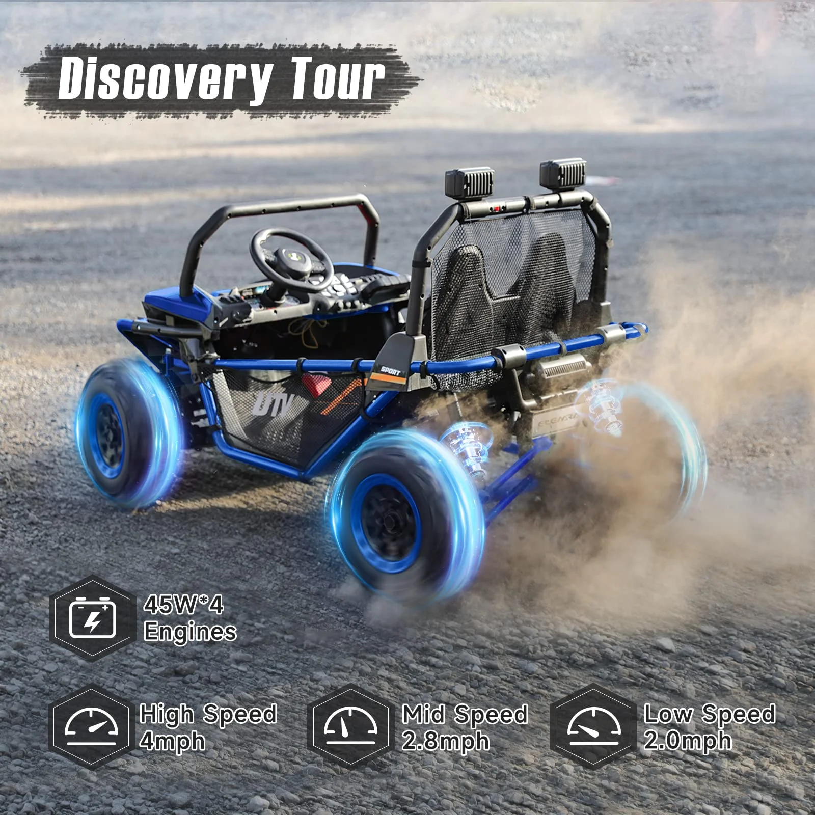 12 V Ride on Car,2 Seater Powered on Truck,4WD Electric Off-Road,Remote Control,Spring Suspension Ride on UTV for 3-8 Kids,Blue - Womvr