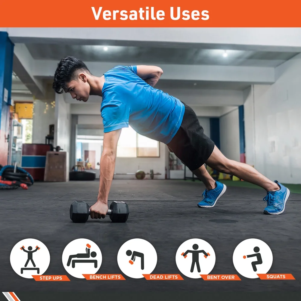 Body Sport Rubber Encased Hex Dumbbell - Set of Two - Black/Metal - 20 Pounds - Womvr