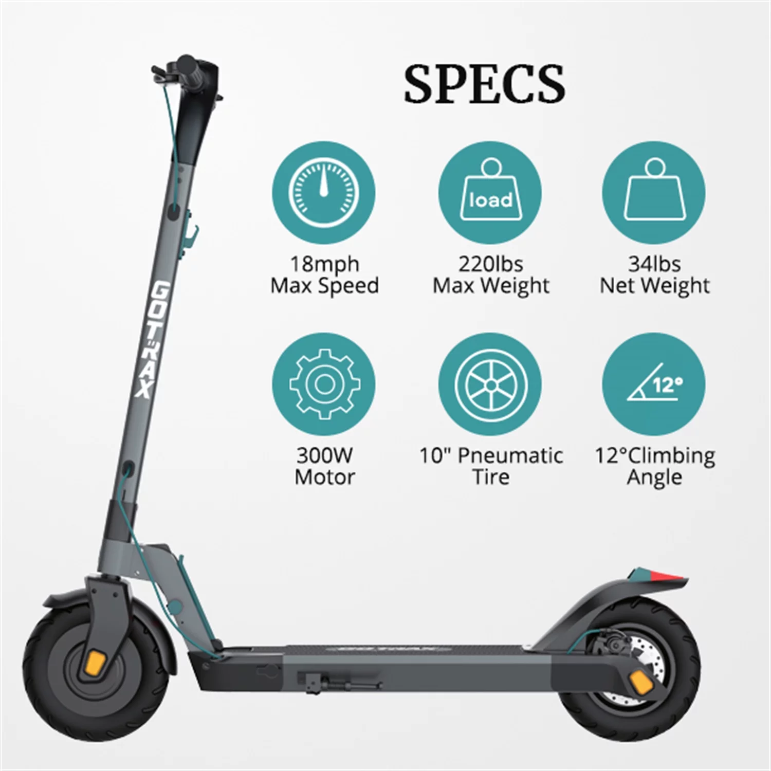 GOTRAX G3 Plus Adult Electric Scooter, 300W 10