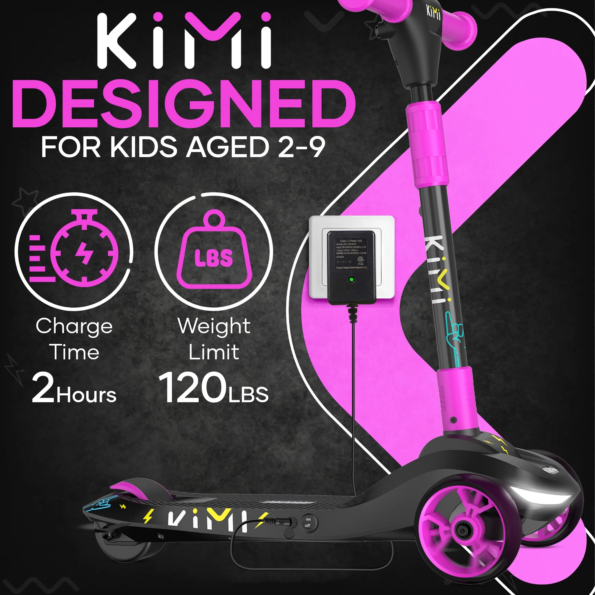 Kimi Kids 3-Wheel Electric Scooter, Ages 2-9, 5Mph, Lights, 10 Miles Range - Womvr