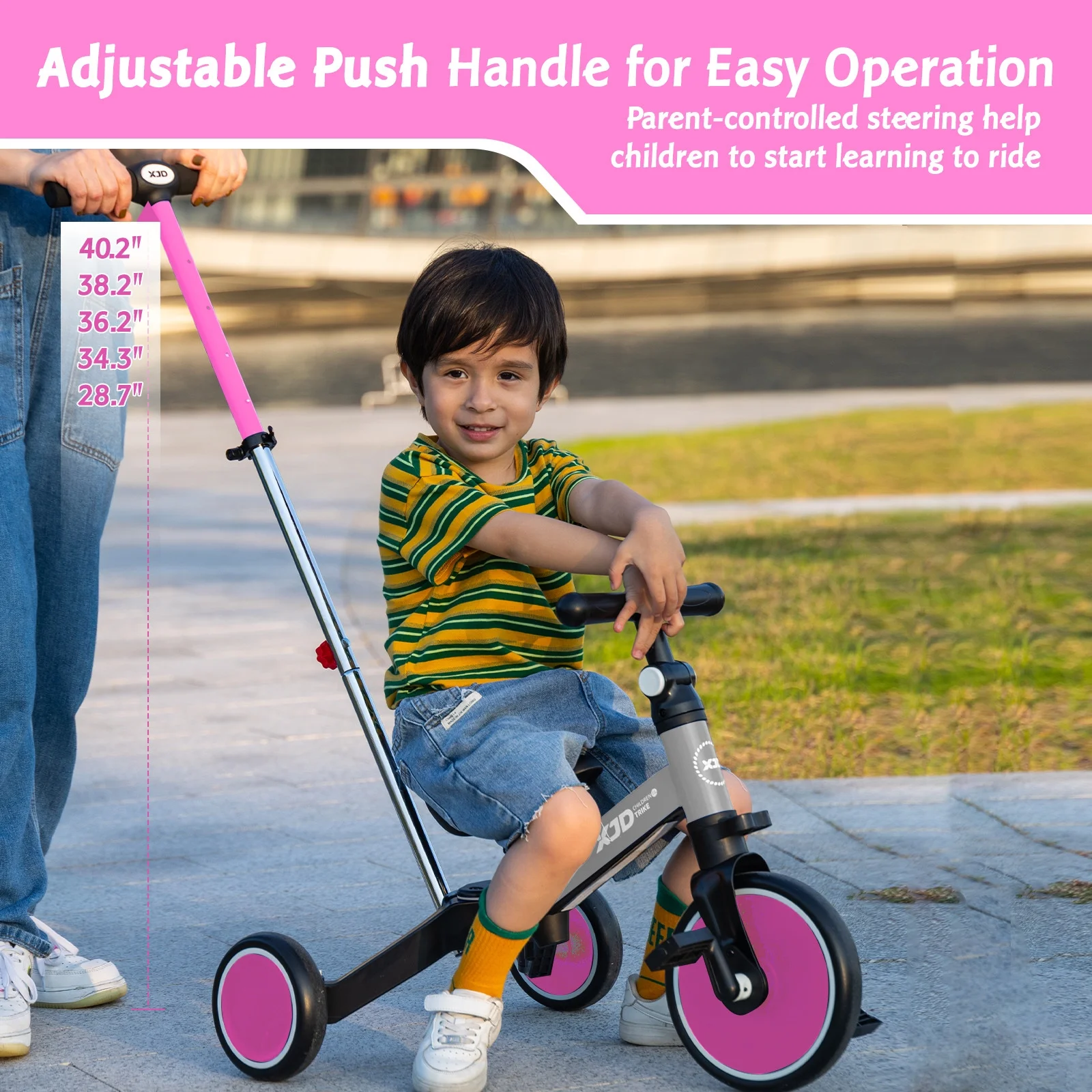 XJD 7 in 1 Toddler Tricycle with Push Handle,Toddler Bike for 1-3 Years Old Boy Girl, Toddler Push Tricycle, Baby Bike Balance Bike with Adjustable Seat Height and Removable Pedal - Womvr